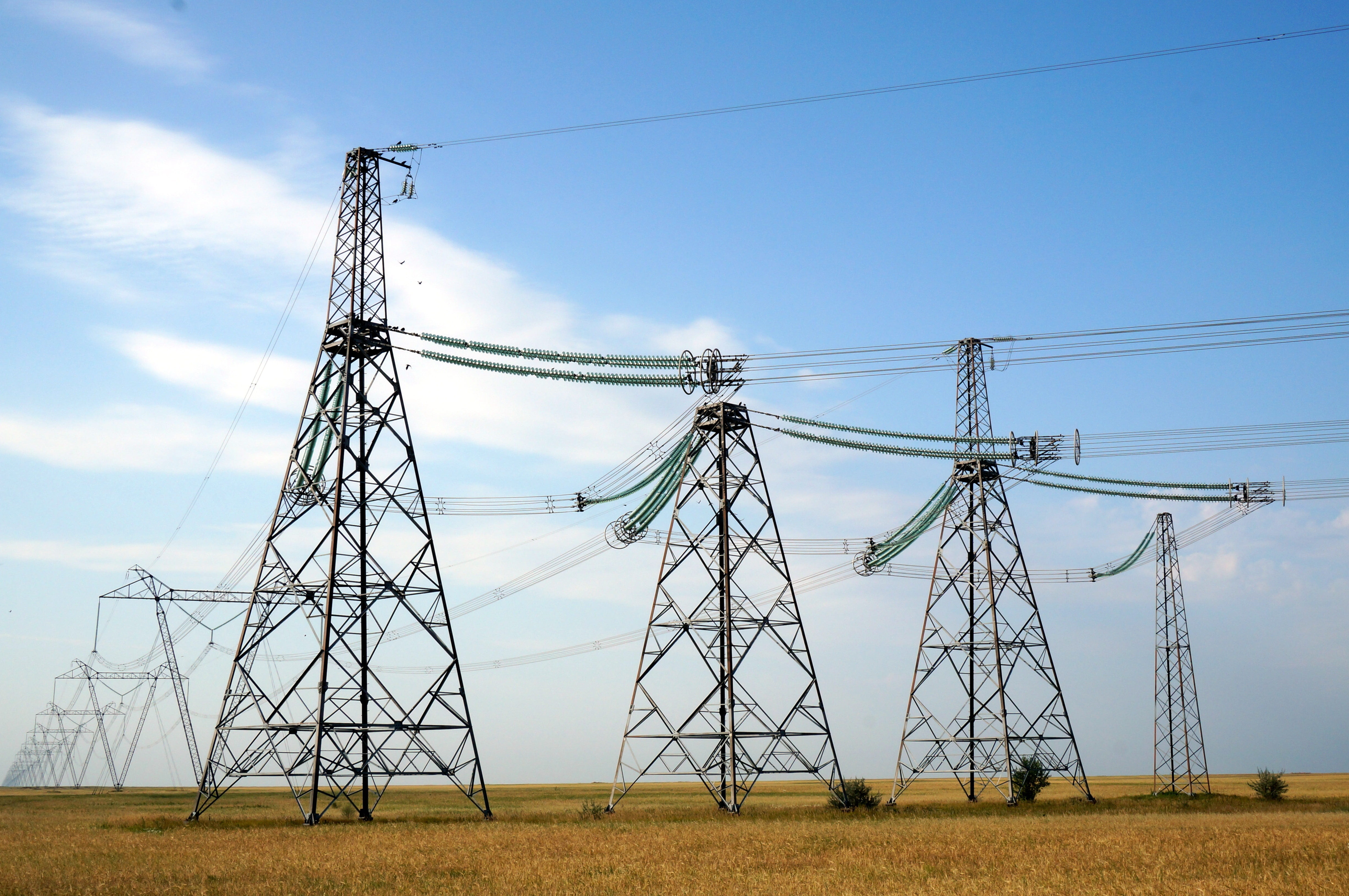 day, high, outdoors, kazakhstan, landscape, plant, cloud - sky, connection, nature, tension, 4K, technology, towers, power supply, cable, power line, electricity, HD Wallpaper