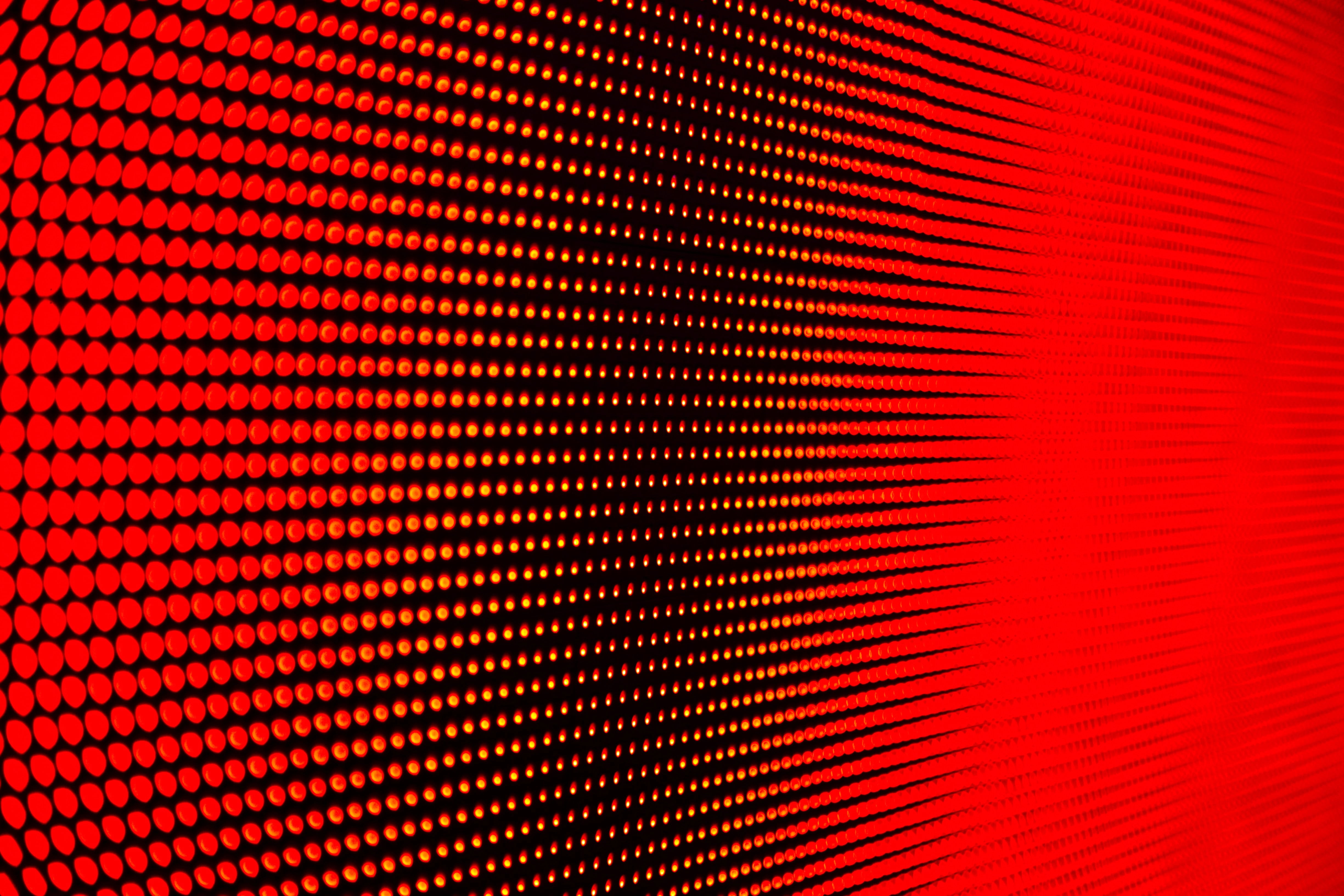 surface, diminishing perspective, red, industry, lighting equipment, design Element, circle, light, grid, shiny, black Color, electronics industry, in a row, HD Wallpaper