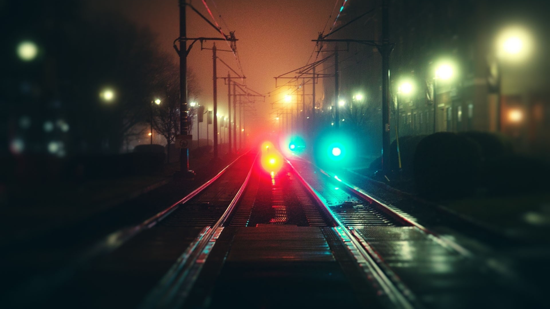 night, city, power, railway, signals, moving, supports, transmission, line, shunting, 1080P, evening, way, HD Wallpaper