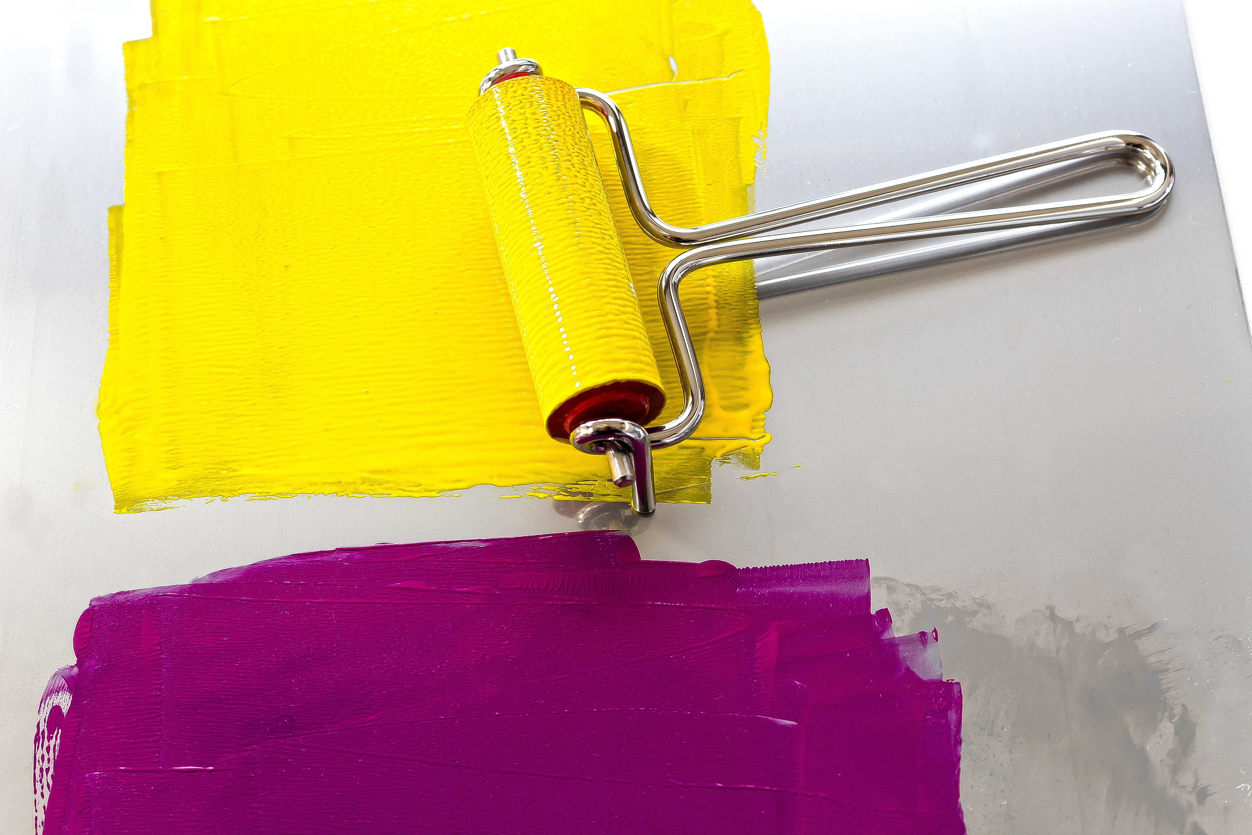 color printing, architecture, diy, variation, wall - building feature, metal, 5K, print preparation, brush, magenta, indoors, paintbrush, no people, home improvement, HD Wallpaper