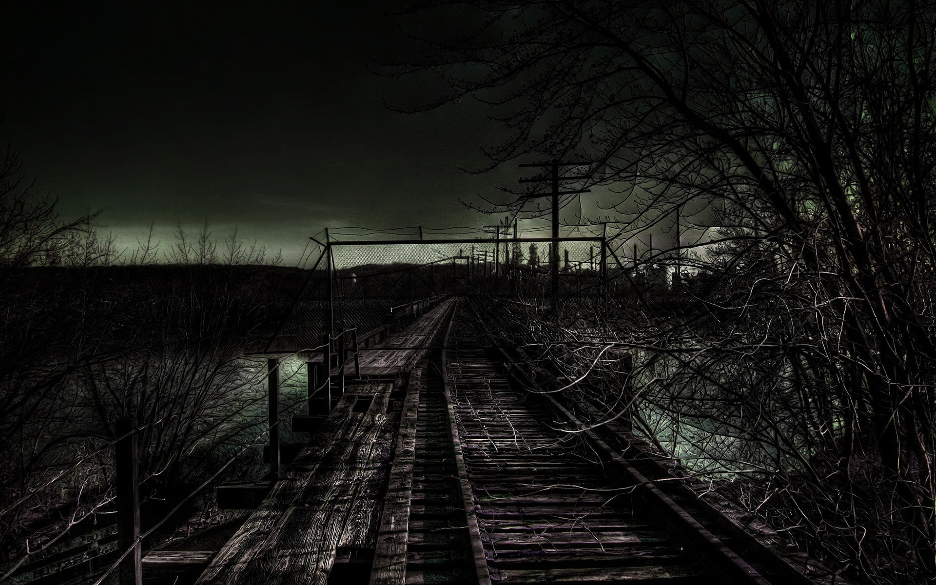 railway, 1080P, dark, futuristic, apocalyptic, landscape, HD Wallpaper