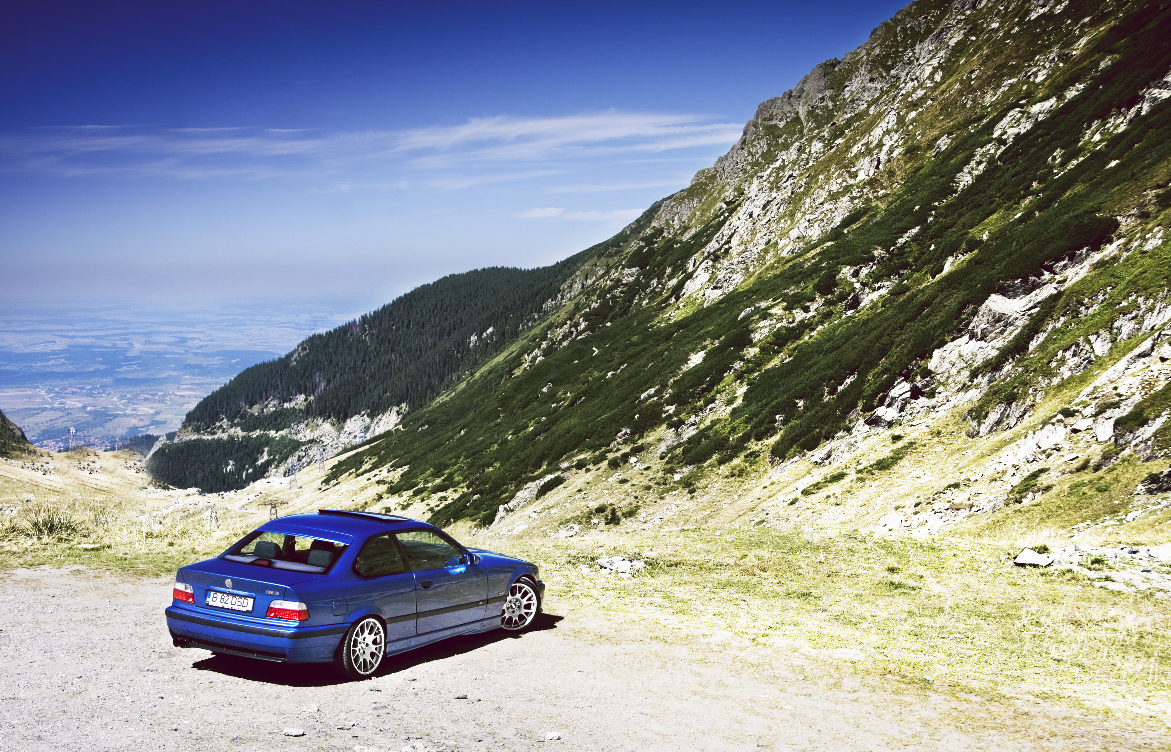E36, coupe, Classic, Landscape, Boomer, stance, 4K, Mountains, BMW, Blue, HD Wallpaper