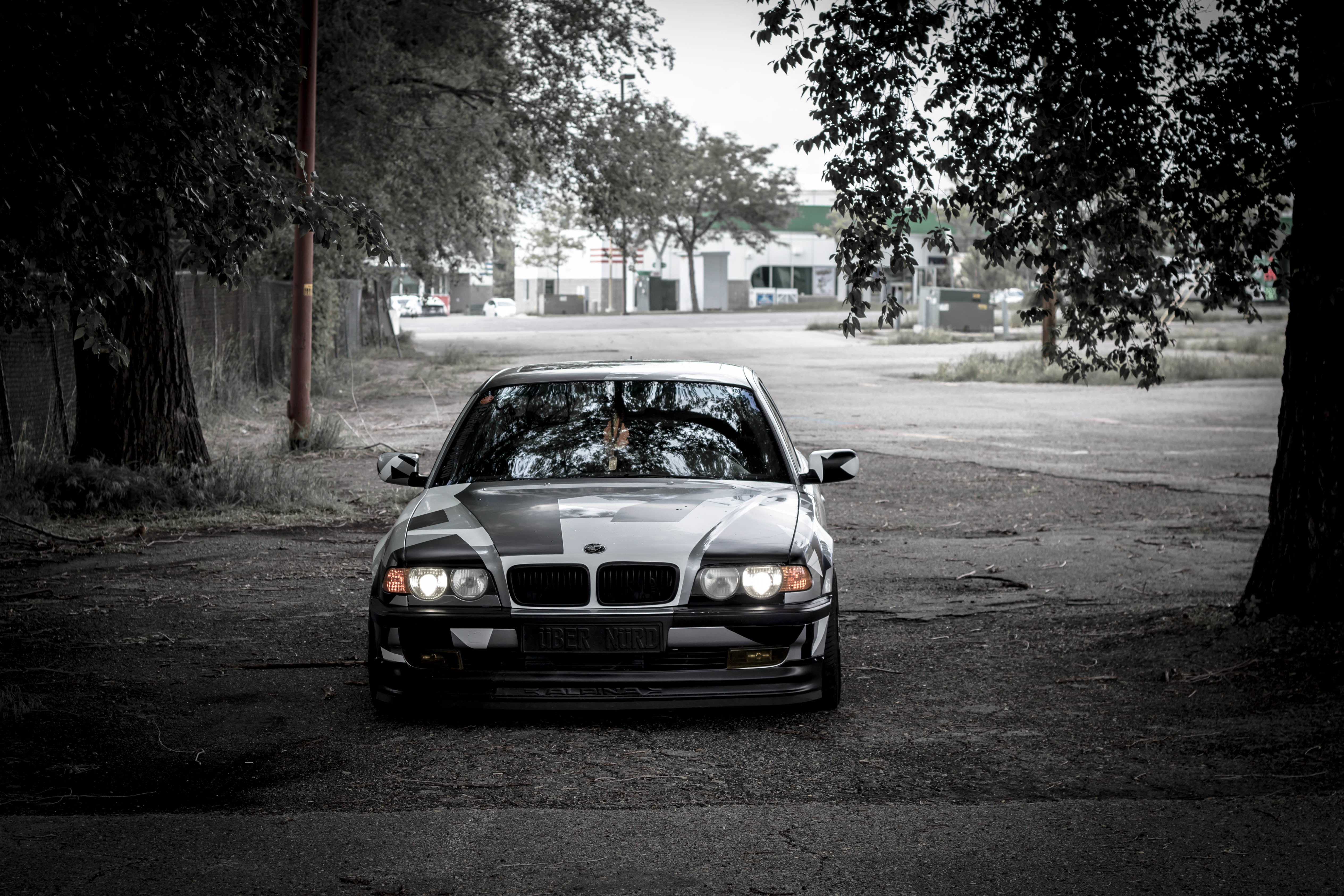 Alpina, day, land vehicle, nature, building exterior, 740il, camo, 4K, Tuning, BMW, arctic camo, motor vehicle, car, outdoors, travel, street, transportation, HD Wallpaper