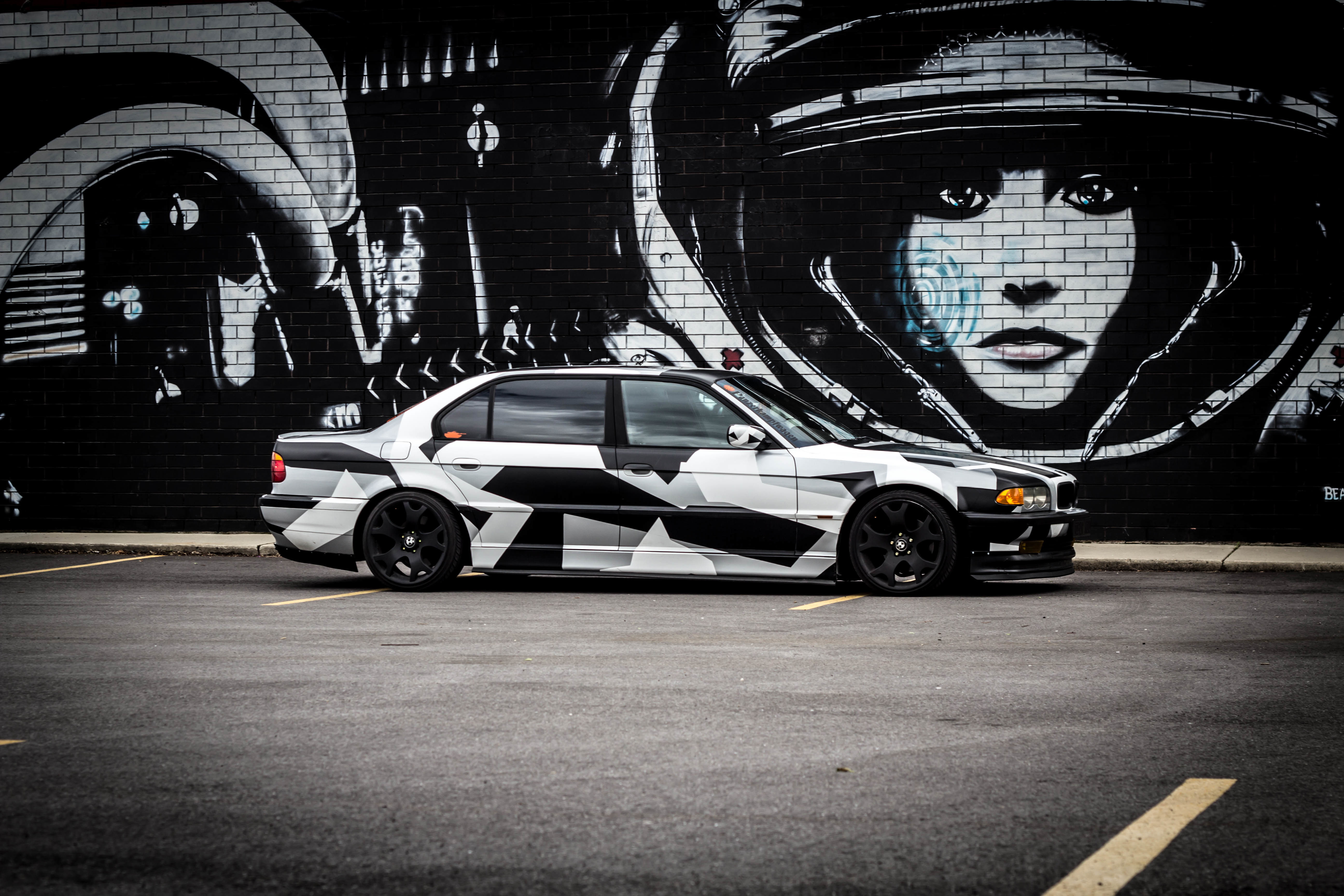 BMW, winter, 740il, Tyung, sedan, E38, gray, camo, Alpina, arctic camo, 5K, white, HD Wallpaper