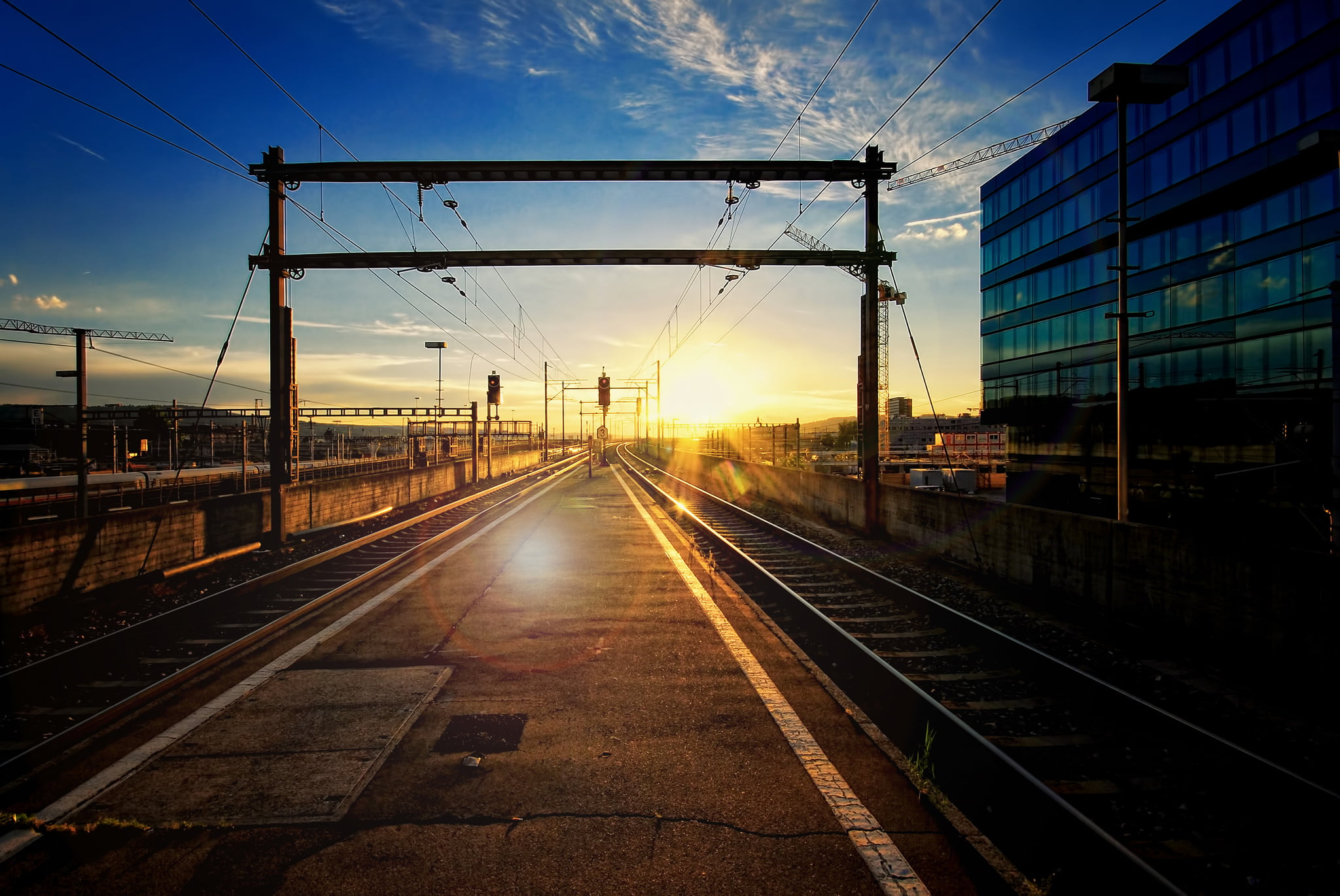 the city, urban Scene, railroad Track, power Line, Blik, railroad Junction, public transportation, built structure, steel, mode of Transport, journey, the way forward, HD Wallpaper