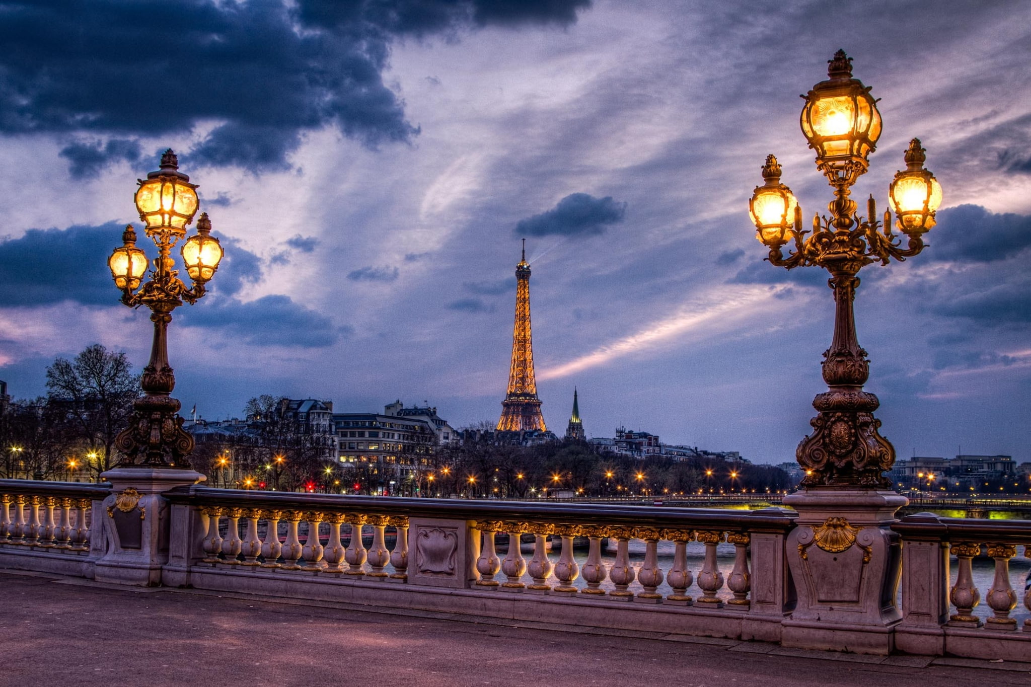 tower, building exterior, connection, city, bridge - man made structure, travel destinations, cloud - sky, lighting equipment, bridge, paris images for backgrounds desktop, HD Wallpaper