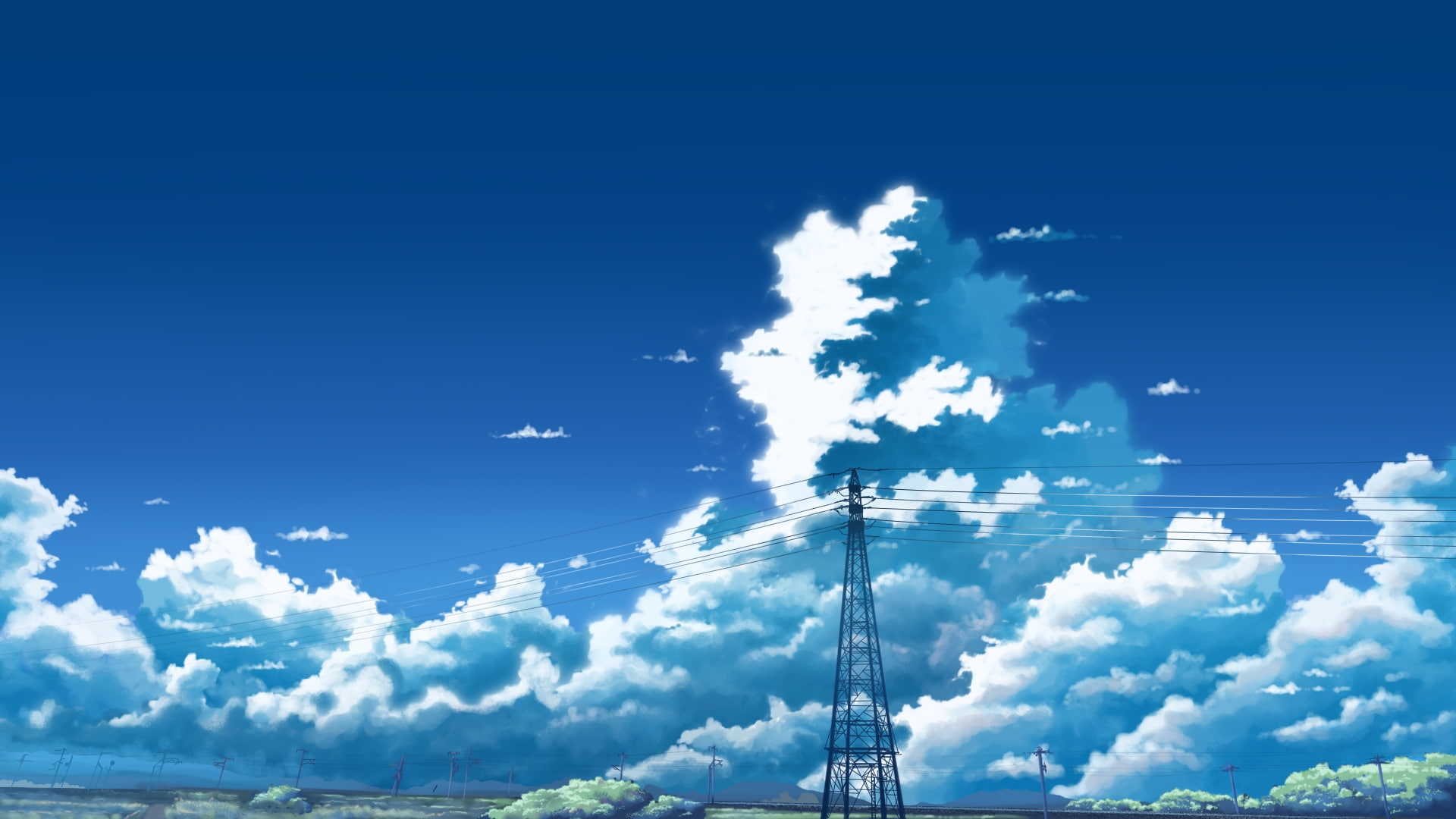 anime sky, beauty in nature, clouds, cloud - sky, architecture, global communications, electricity, communication, connection, no people, spire, 1080P, HD Wallpaper