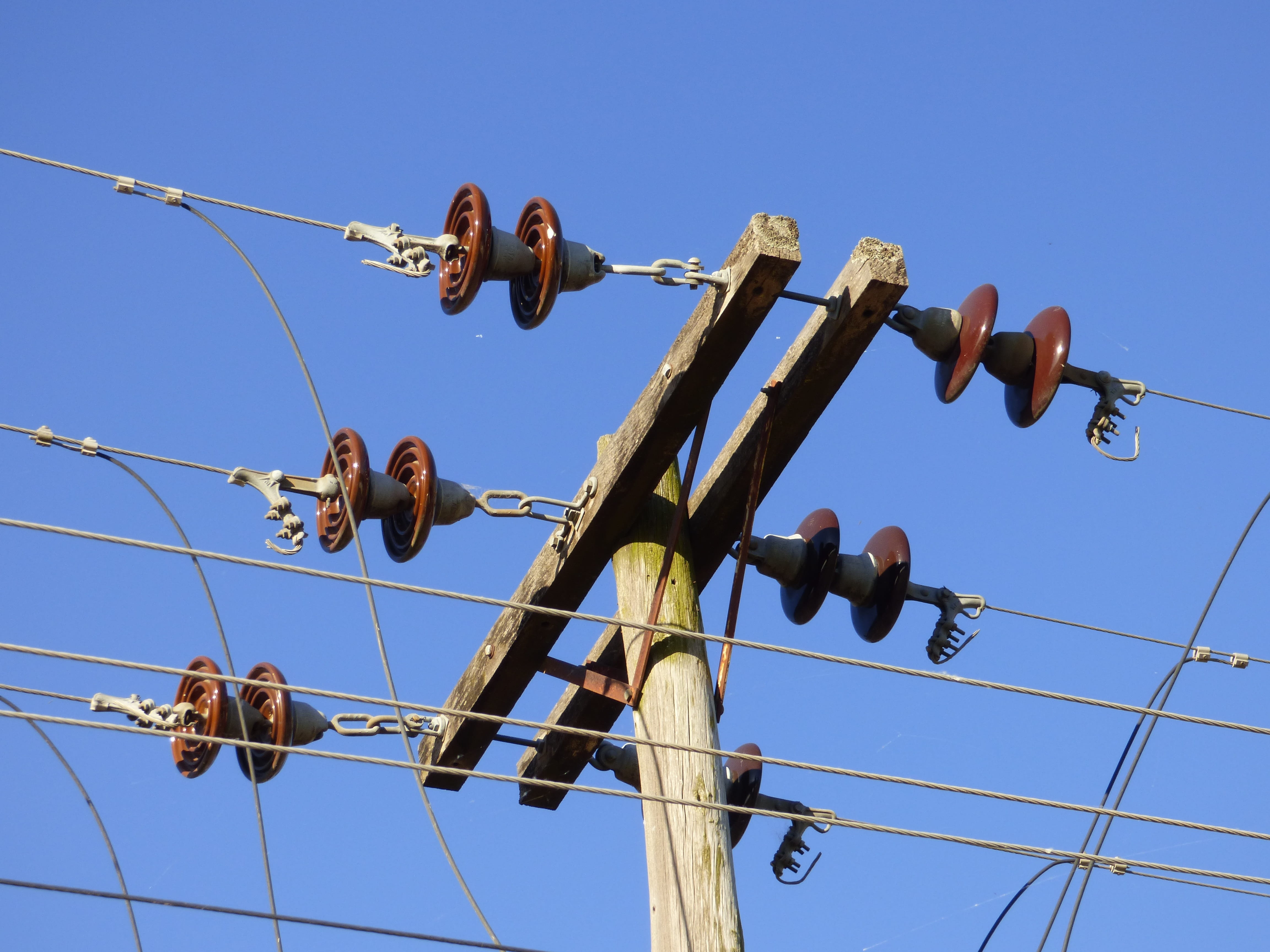 Electricity, low angle view, 4K, day, Hv, sky, connection, outdoors, cable, sunlight, nature, fuel and power generation, lighting equipment, no people, HD Wallpaper