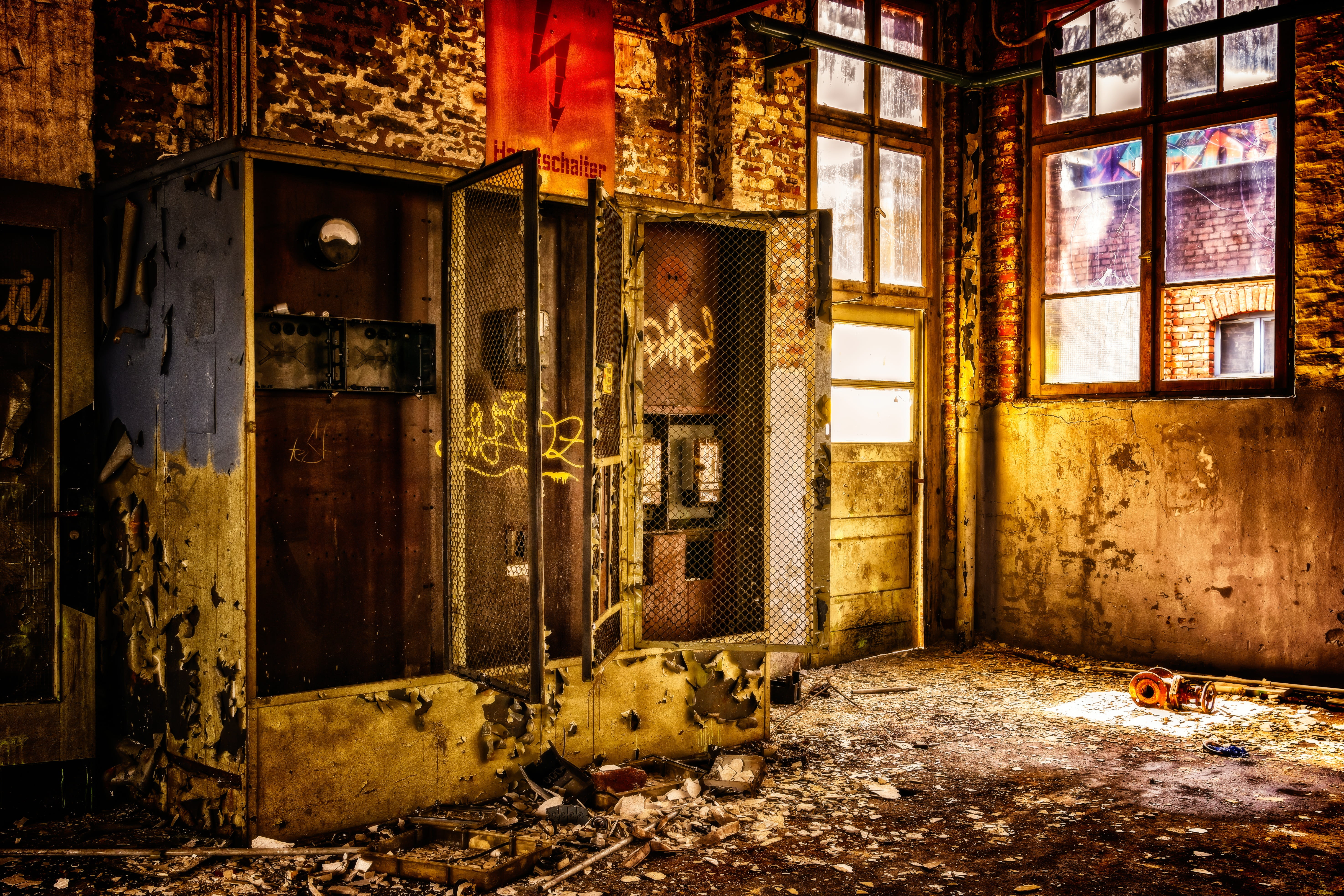 bill, damaged, deterioration, hall, current, wrecked, decay, inside, elektrik, architecture, lost places, destruction, no people, 5K, decline, high voltage, HD Wallpaper