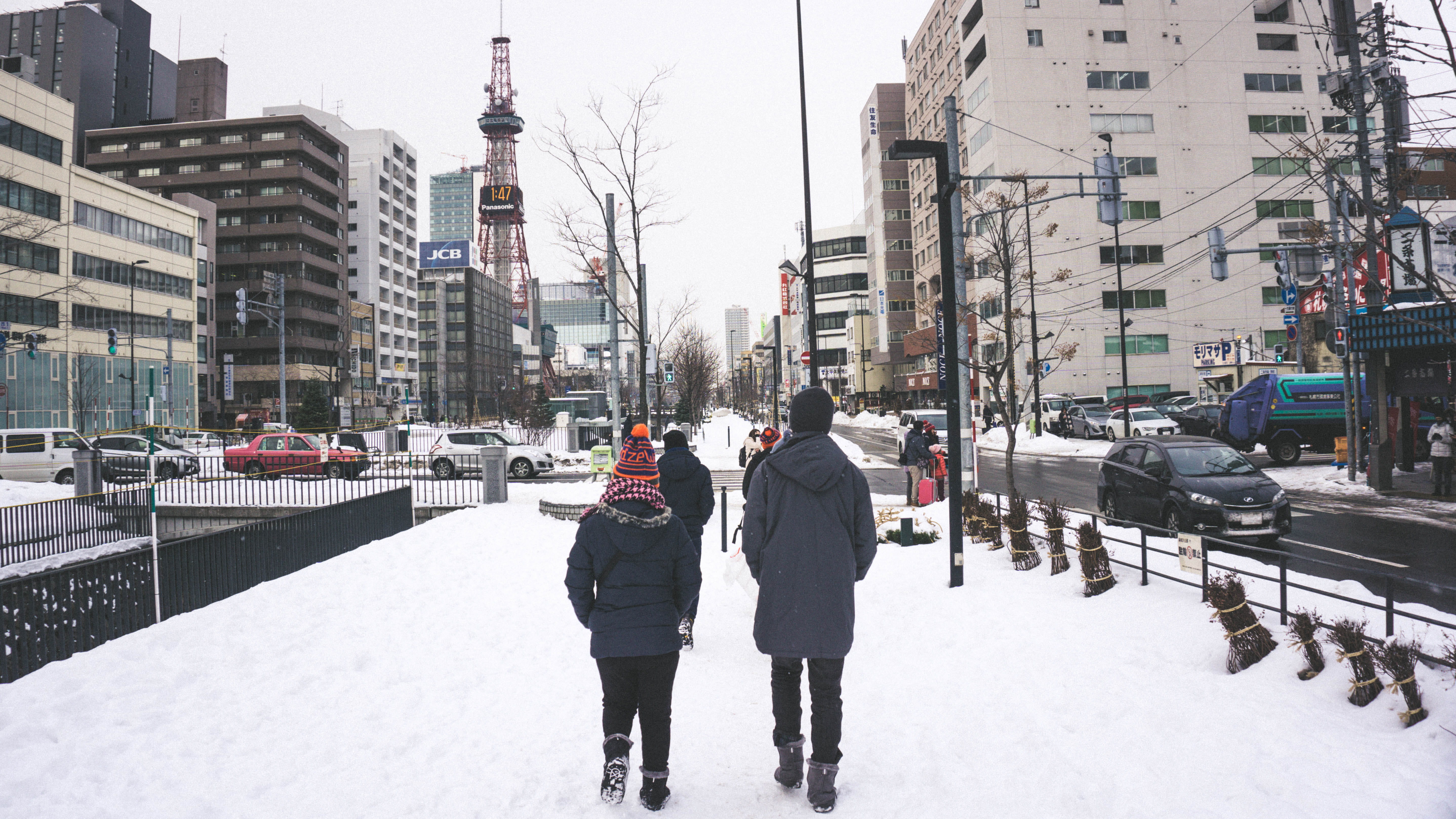 nature, day, warm clothing, sapporo, building exterior, snow, snowing, vacation, transportation, land vehicle, extreme weather, couple - relationship, city, HD Wallpaper
