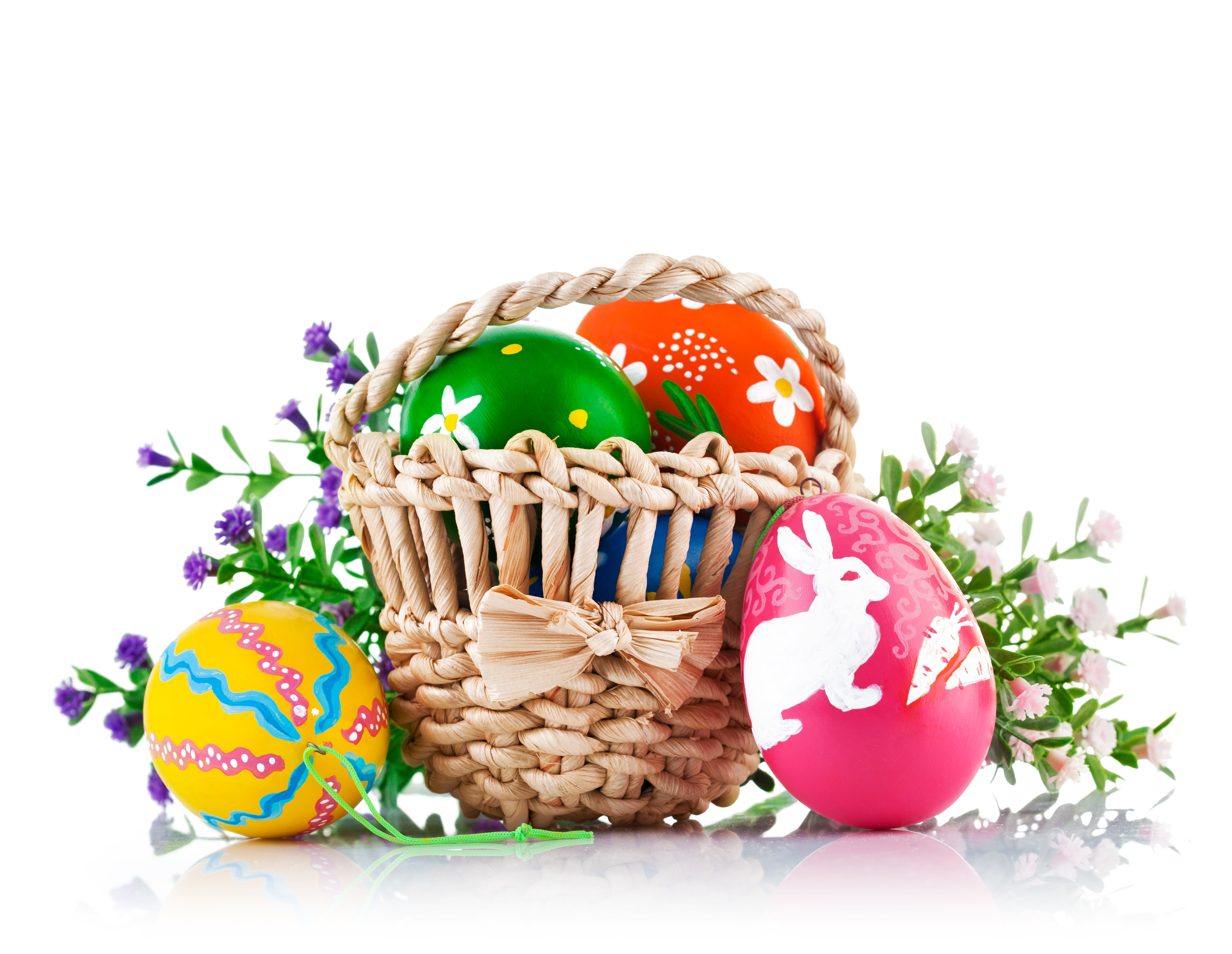 holiday, flowers, egg, multi colored, celebration, sweet food, wicker, Easter, holiday - event, assorted, food and drink, basket, sweet, easter egg, color, HD Wallpaper
