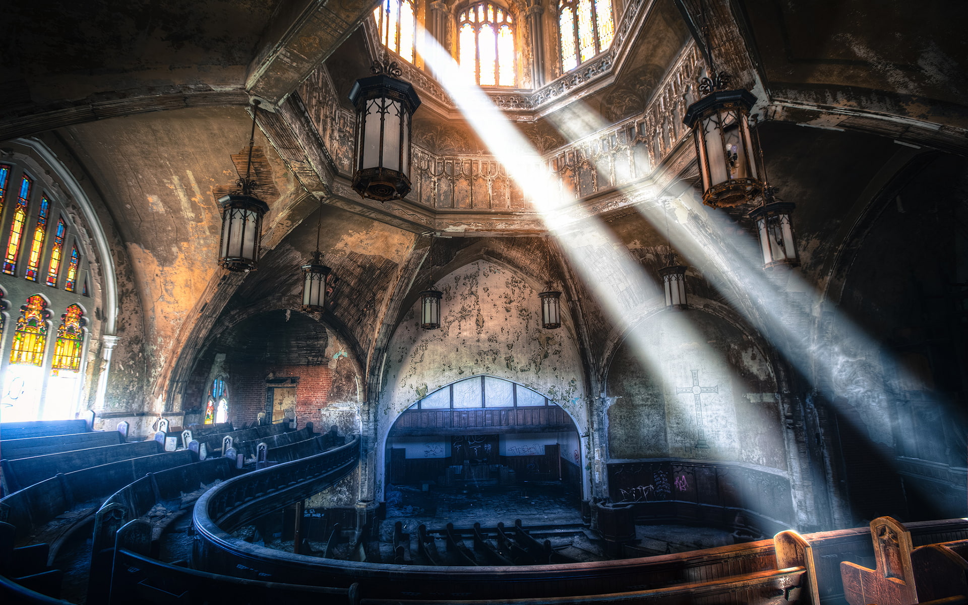 cathedral, hd, buildings, architecture, sunlight, room, urban, 1080P, church, decay, deserted, abandon, HD Wallpaper