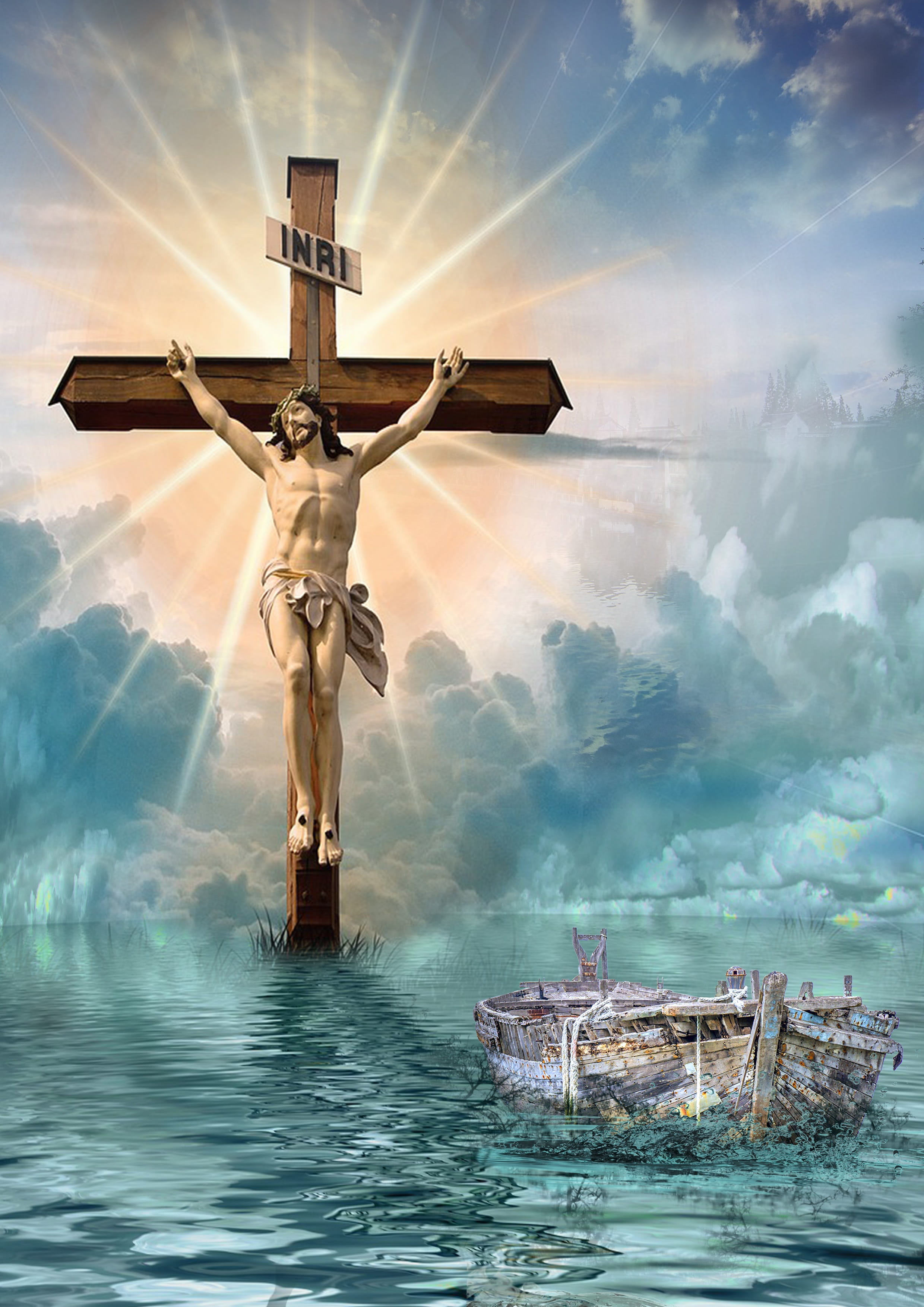 water, nautical vessel, mode of transportation, cross, nature, religious equipment, cloud - sky, 2K, no people, transportation, body of water, crucifix, Phone HD Wallpaper
