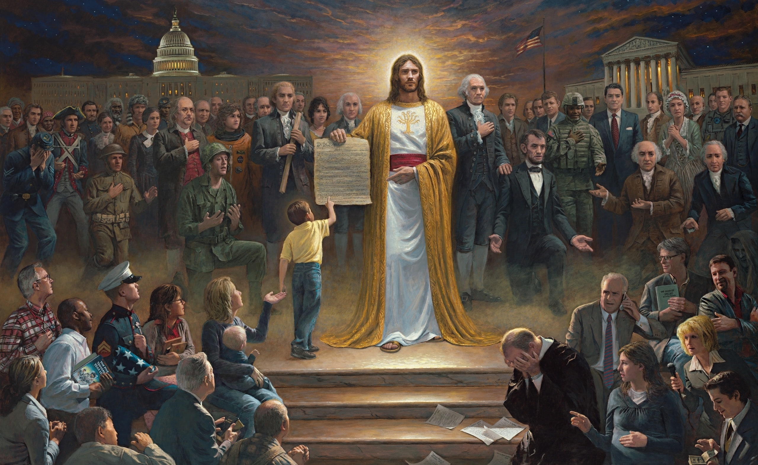 Artistic, painting, representation, human representation, built structure, large group of people, Jesus, men, male likeness, indoors, belief, christ, real people, HD Wallpaper