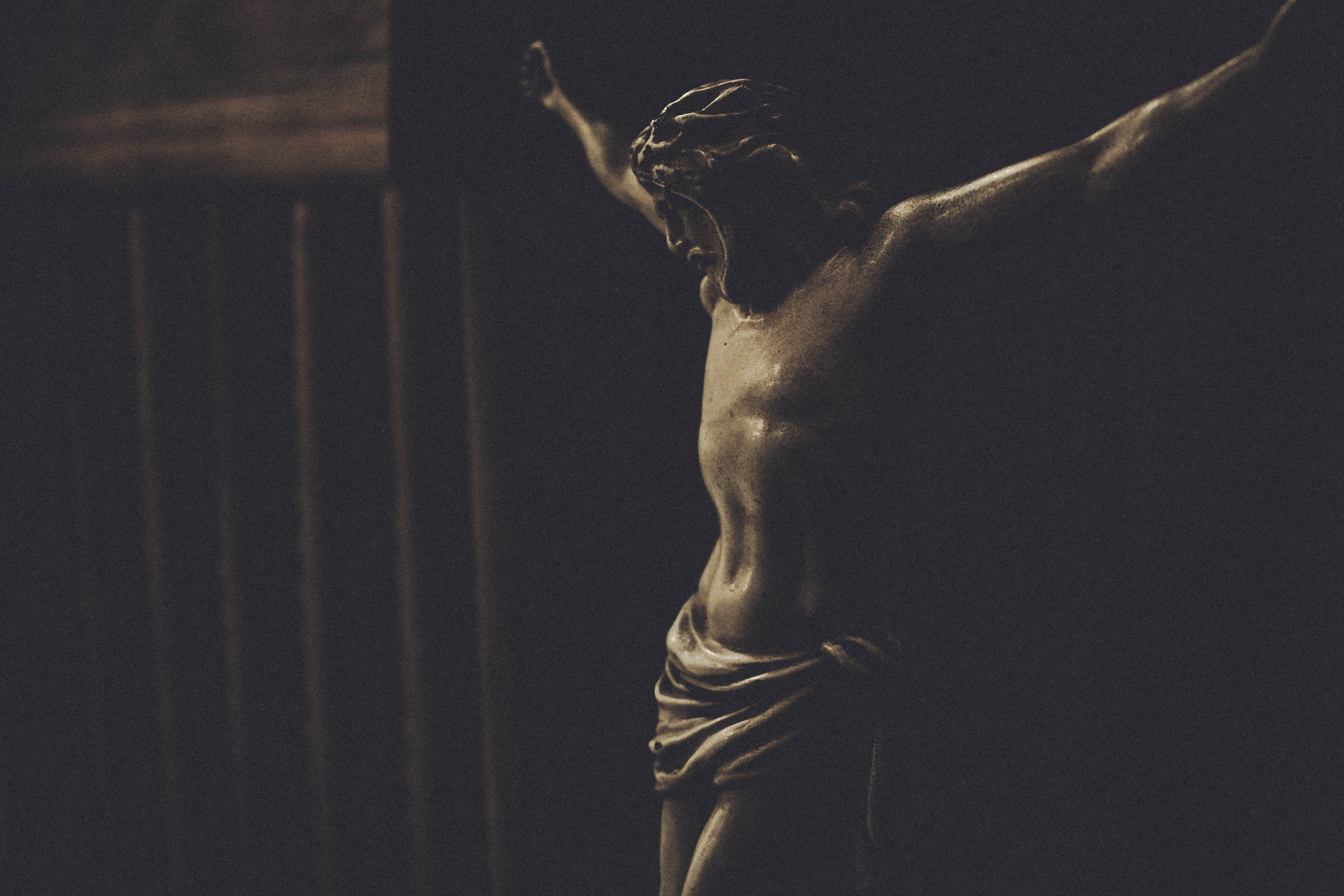 human arm, male likeness, cross, adult, jesus, creativity, sculpture, jeasus, 5K, body part, painted, hanged, statue, god, human representation, people, HD Wallpaper