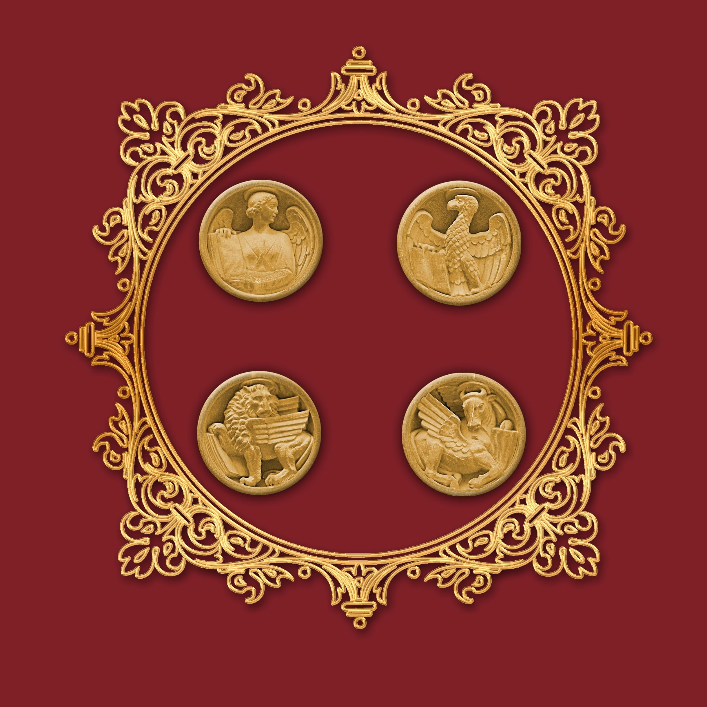 metal, art and craft, gold, design, colored background, evangelicals, pattern, wealth, 1080P, coins, animal representation, indoors, golden, shape, representation, Phone HD Wallpaper