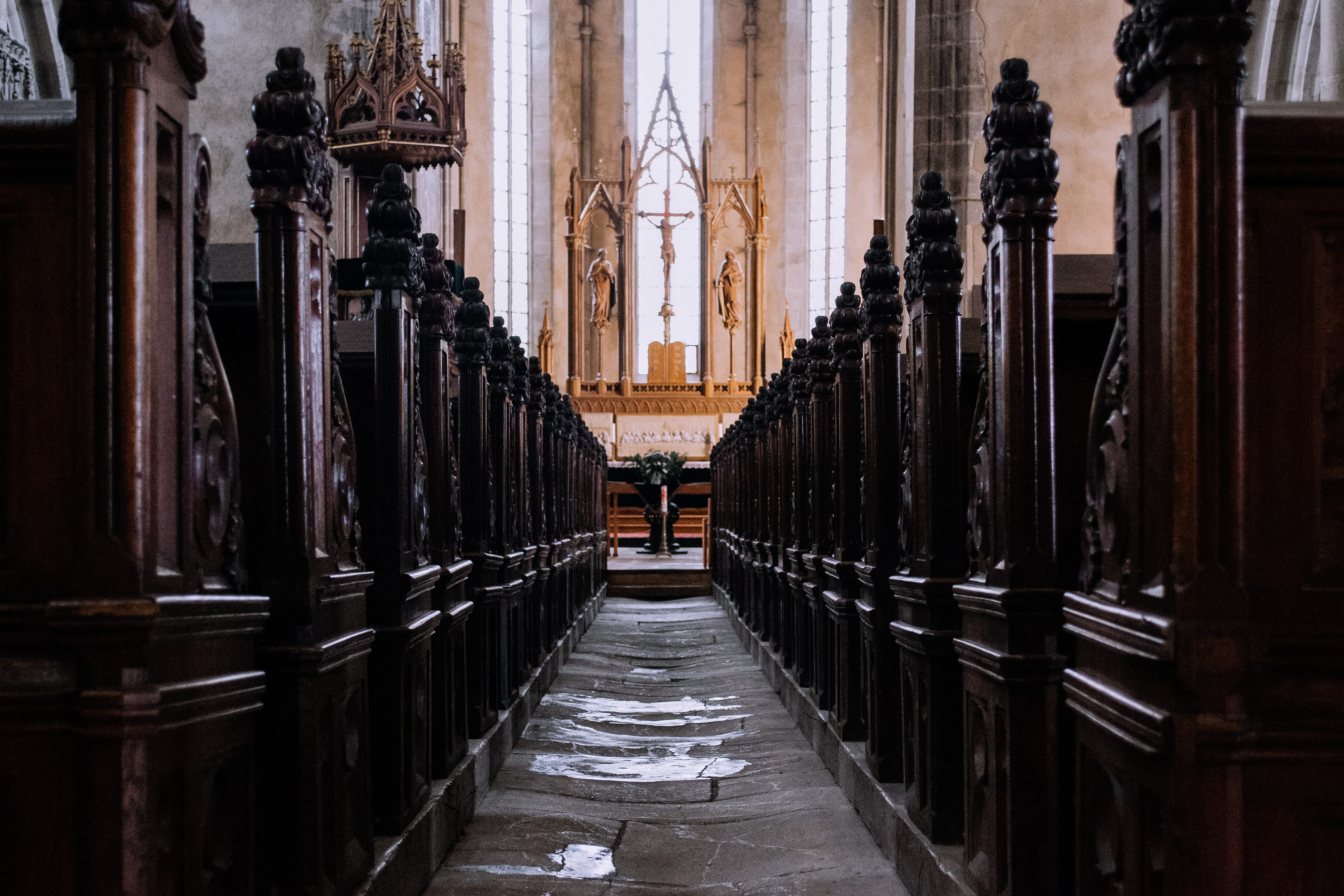 romania, church, seating, pews, aisle, faith, direction, sacred, colonnade, evangelic, the past, ornate, gothic, spirituality, gothic style, religious, HD Wallpaper