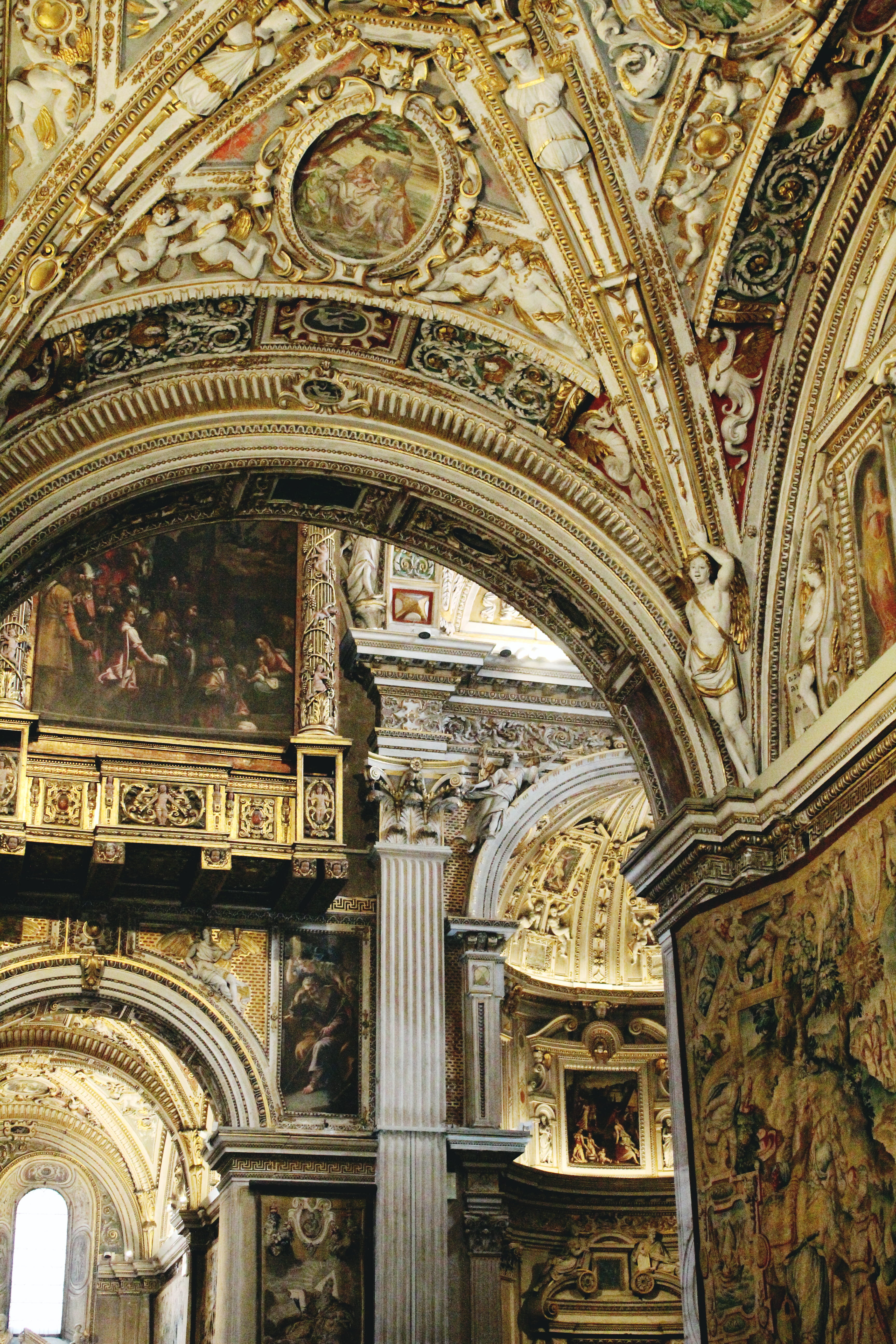 religion, place of worship, gold, arch, mural, belief, craft, architecture and art, igreja, no people, arquitetura, low angle view, ornate, art and craft, Phone HD Wallpaper