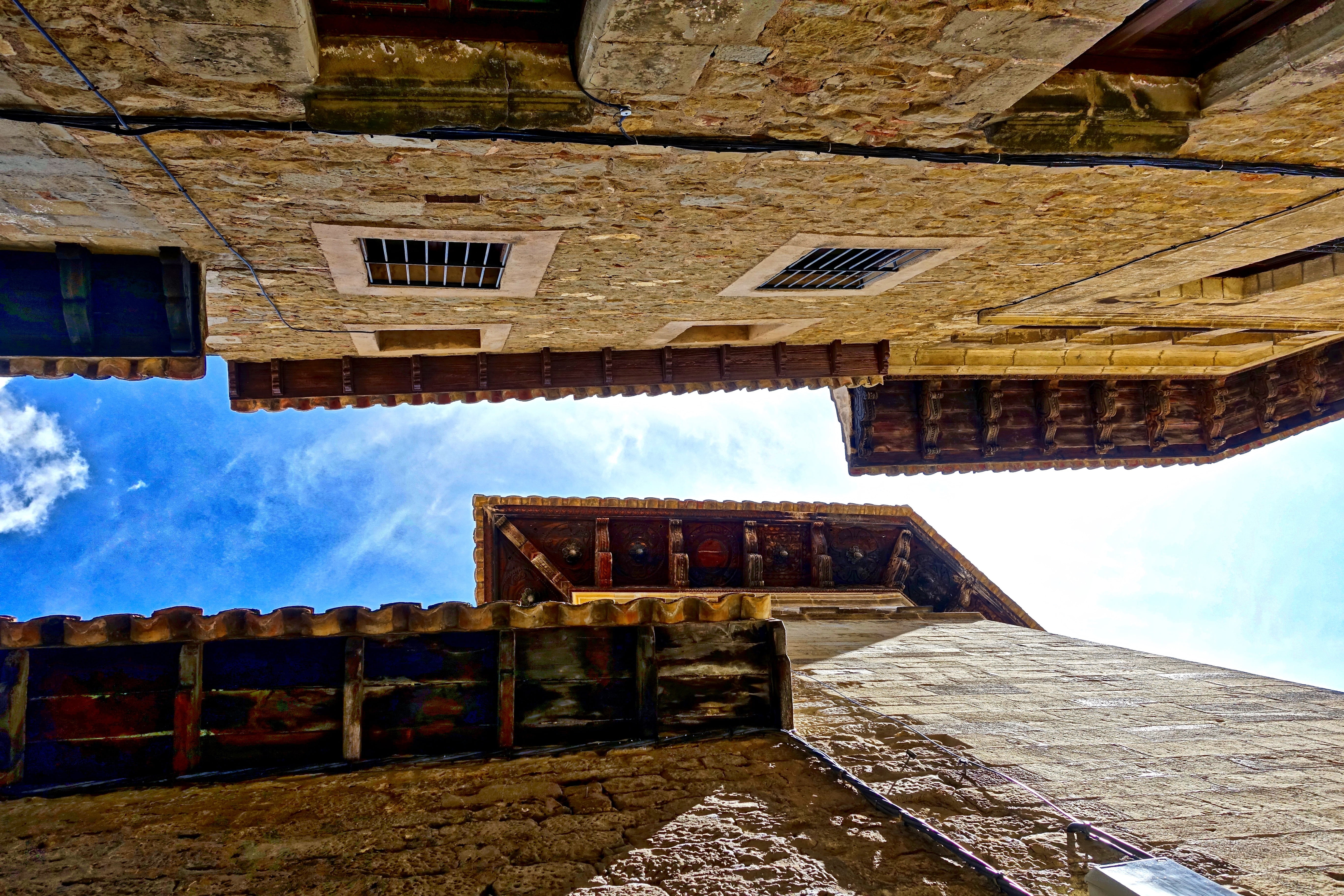 directly below, stone, 5K, low angle view, lane, architecture, residential district, water, cloud - sky, house, building, window, day, building exterior, HD Wallpaper
