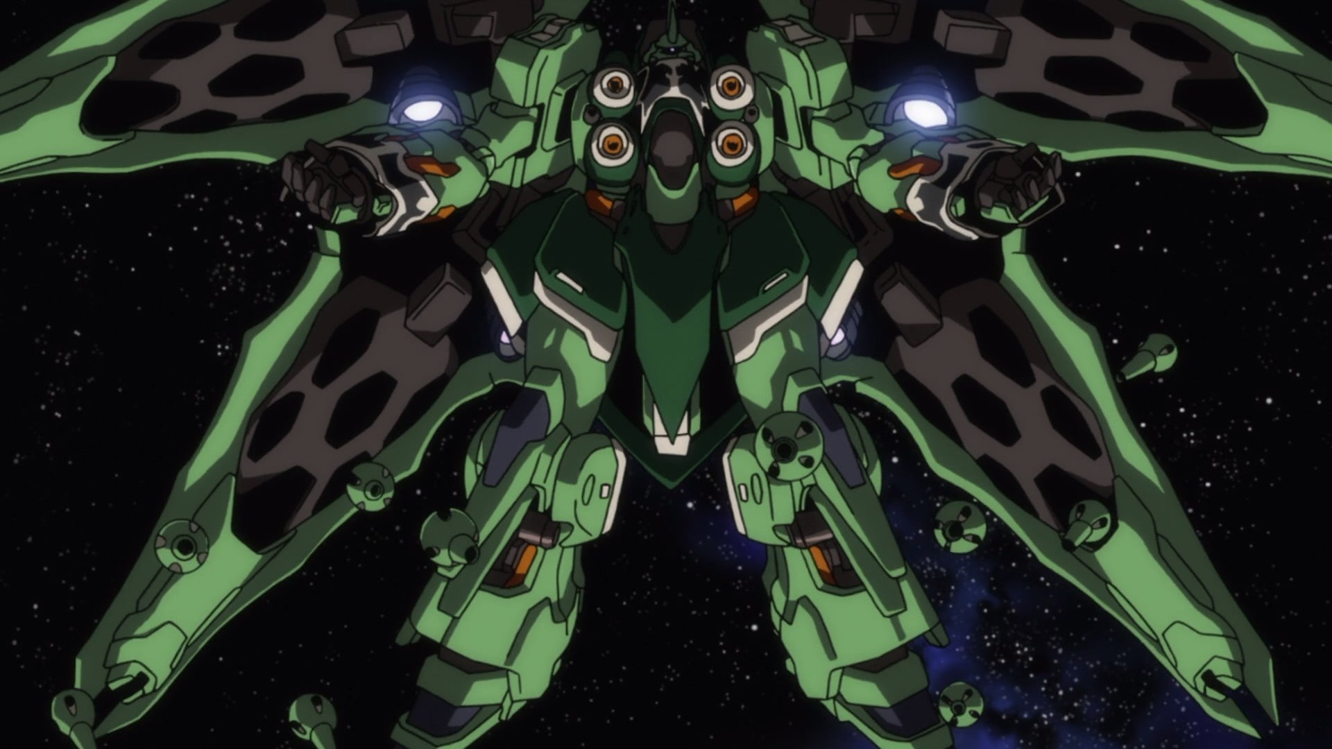 front view, close-up, illustration, Marida Cruz, night, green, outdoors, looking at camera, green color, gundam, Kchatrya, security, black, digital composite, HD Wallpaper