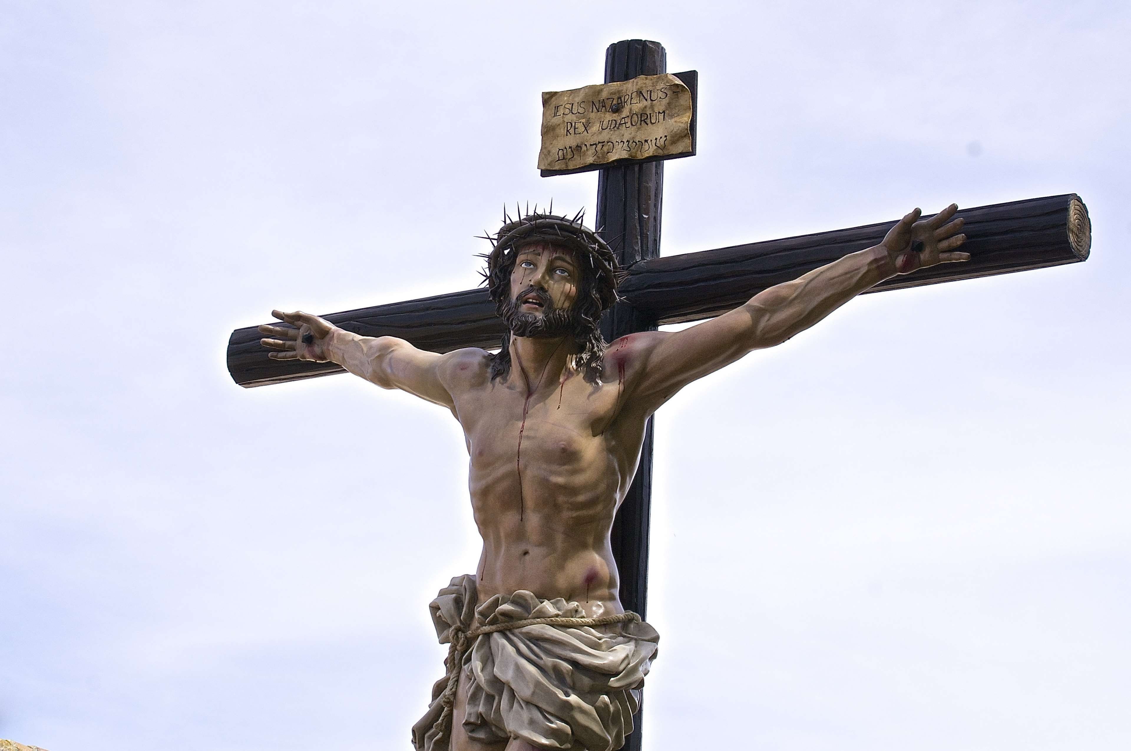 semi-dress, chest, believer, festival, sky, male likeness, catholics, belief, albacete, easter, day, front view, sculpture, art and craft, sacrifice, human arm, HD Wallpaper