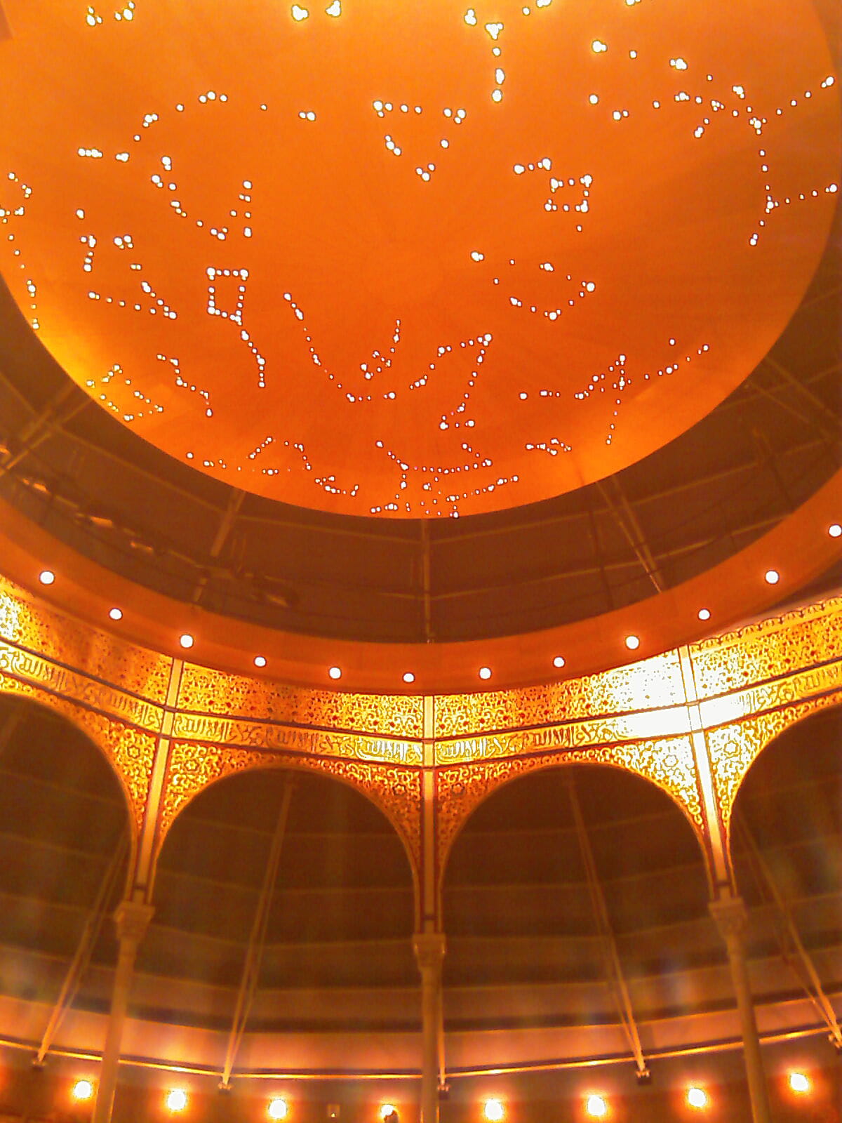 architecture, Theater, no people, orange color, pattern, ornate, circus theatre, dome, Circus, backgrounds, indoors, city, ceiling, sky, decoration, low angle view, Phone HD Wallpaper