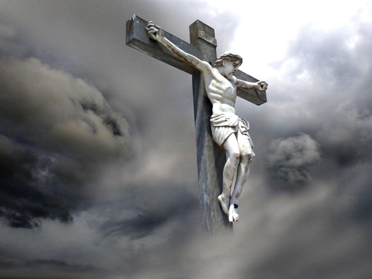 no people, cloud - sky, male likeness, God, body, religion, cross, overcast, silver colored, human representation, spirituality, jesus, belief, angel, outdoors, HD Wallpaper
