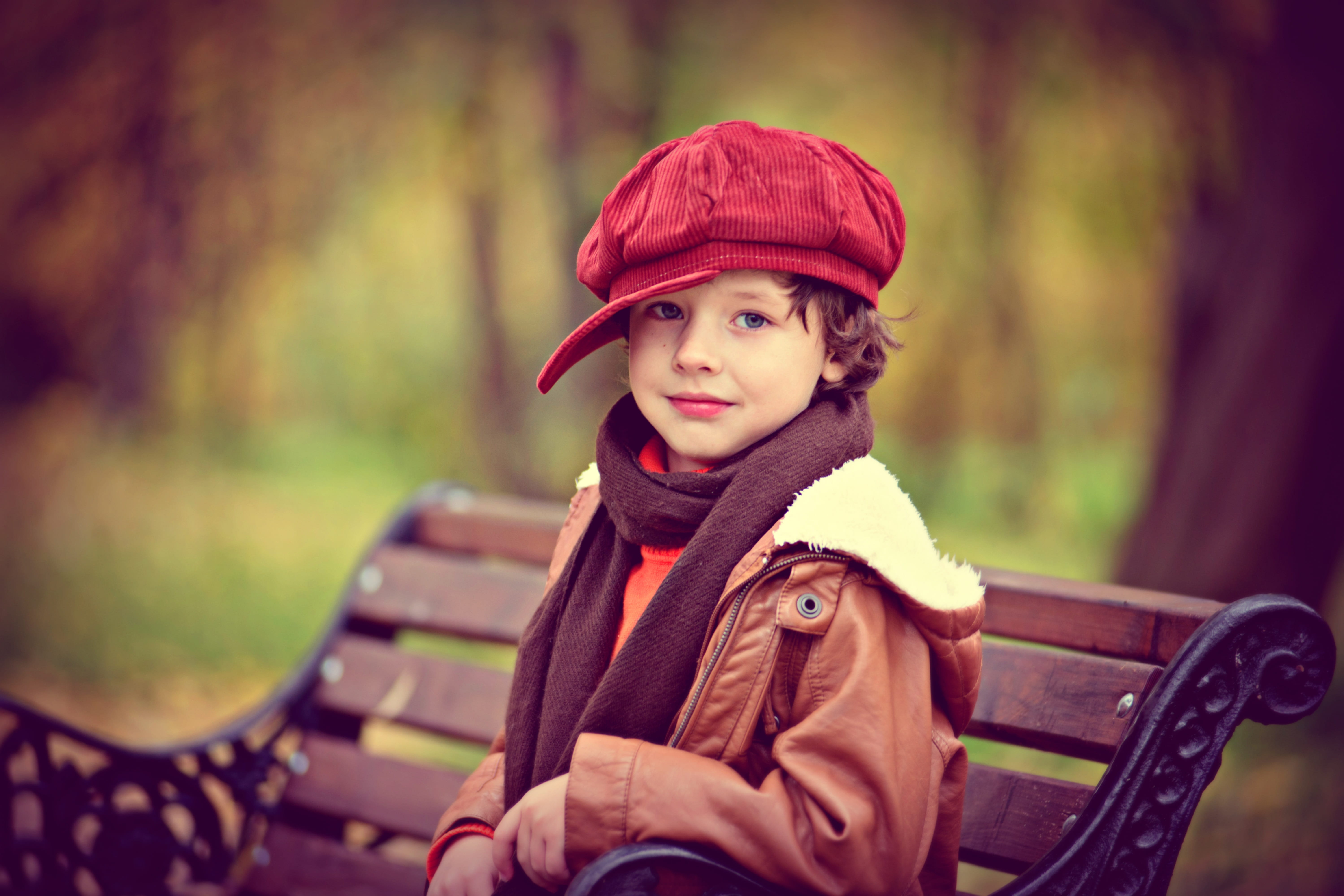 newsboy, seat, women, brown, scarf, lifestyles, winter, child in park, innocence, hat, red, shop, childrens portrait, clothing, corduroy, wearing, looking at camera, HD Wallpaper