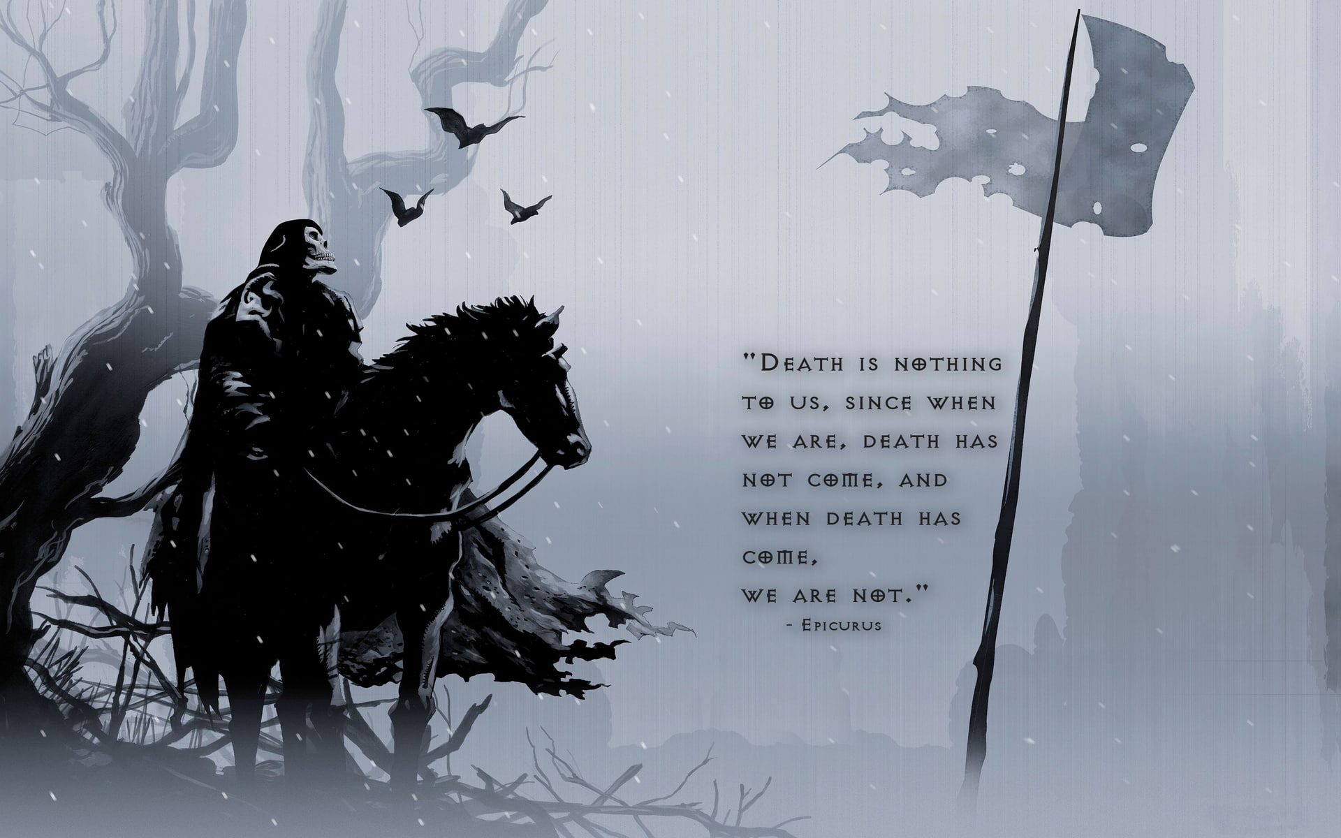 thoughts, horse, no fear, eternity, Epicurus, flag, while we were there, there is no death, we will not, Death, when it comes, philosophy, bat, 1080P, HD Wallpaper