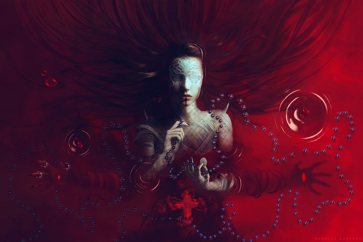 fantasy, girl, Red communion, 480P, luminos, carlos quevedo, HD Wallpaper