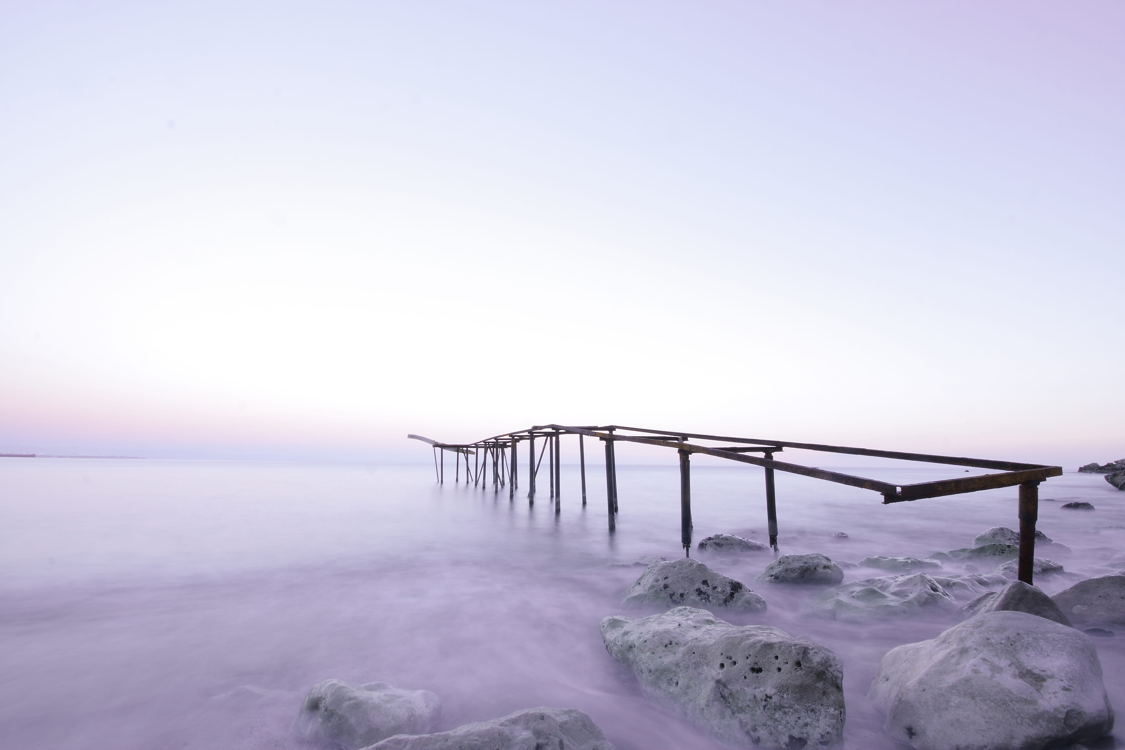 coastline, rusty, composition, scenics, travel, body, bridge - Man Made Structure, sea, black, photography, 4K, port, sunset, tranquility, beach, marine, HD Wallpaper