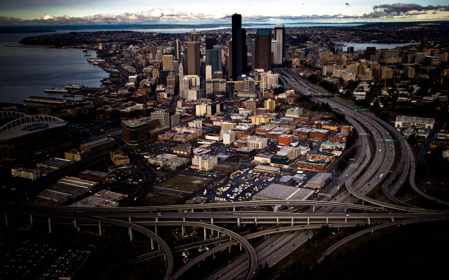 cityscape, aerial view, sky, building exterior, 720P, Seattle, urban, building, city life, built structure, architecture, photo, no people, travel destinations, HD Wallpaper