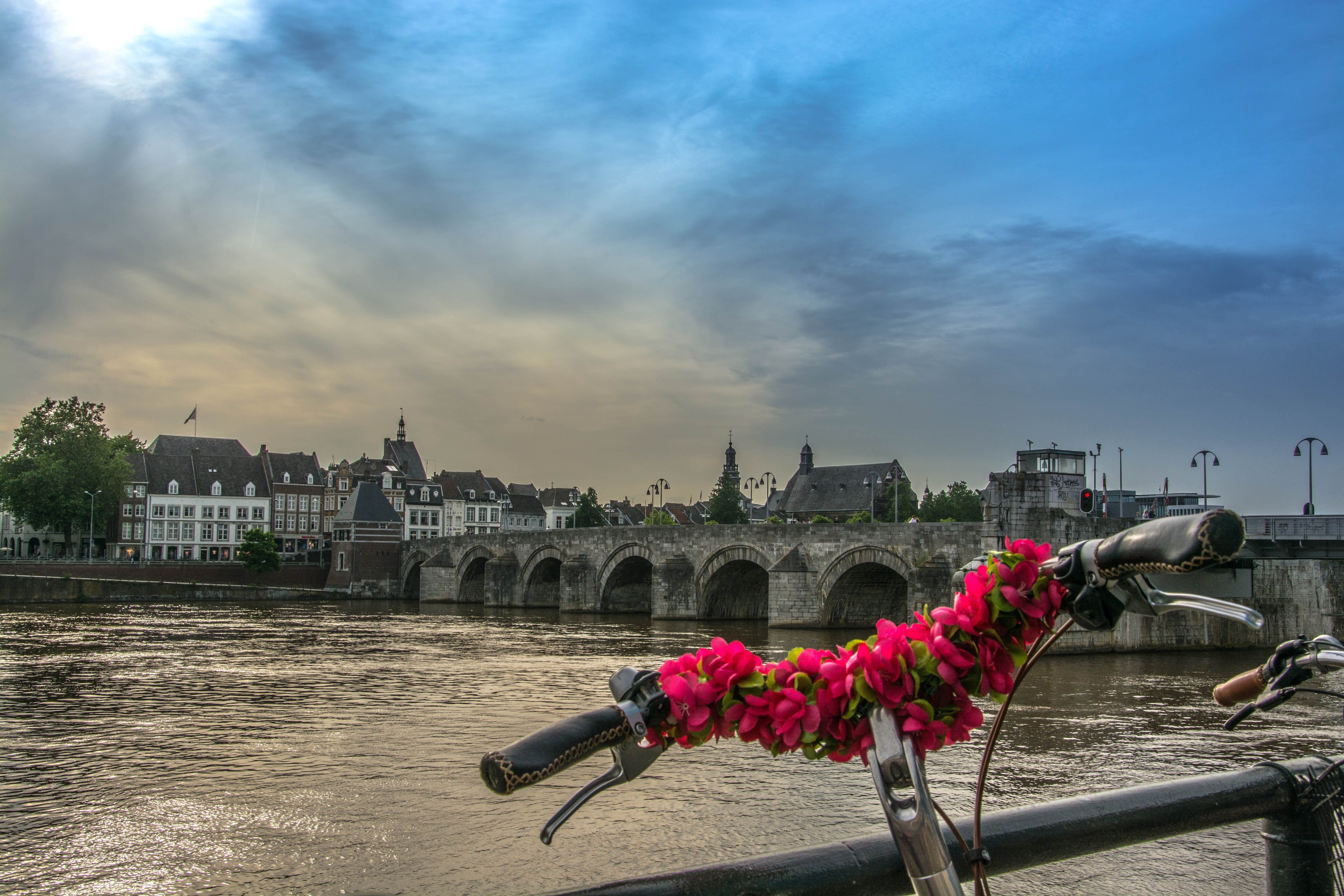 maastricht, netherlands, cloud - sky, built structure, maas, building, the past, water, day, plant, sint servaasbrug, history, city, nature, architecture, HD Wallpaper