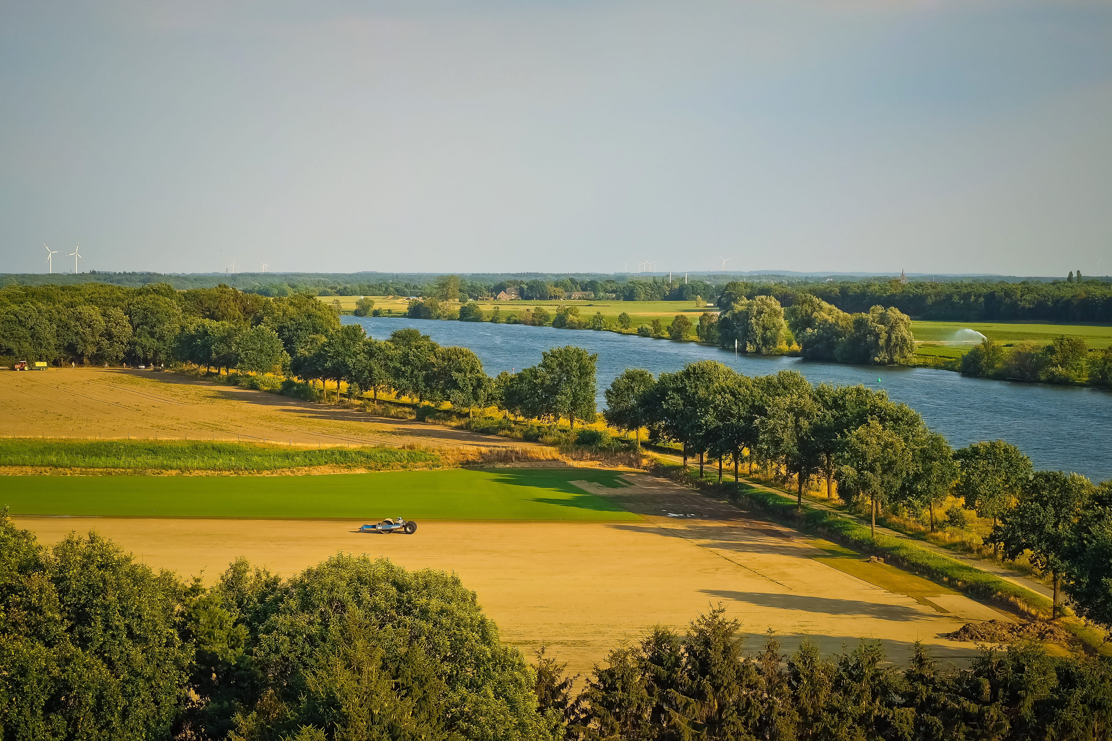 horizon, field, summer, trees, sky, rural, land, tree, scenic, agriculture, river, green, outdoors, grass, tranquil scene, landscape, maas, meadow, no people, HD Wallpaper