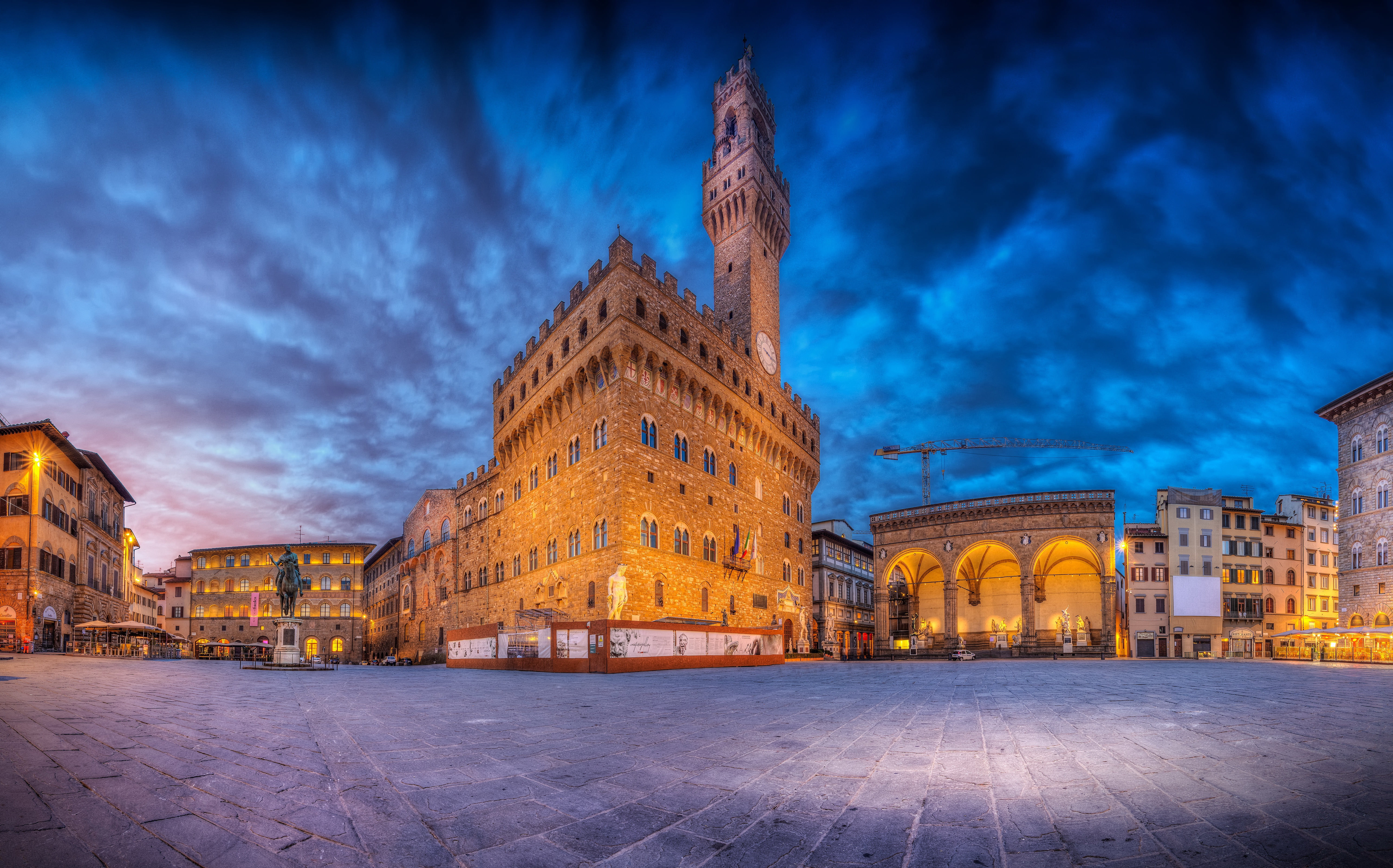 sunrise, Florence, Piazza della Signoria, 5K, HD Wallpaper