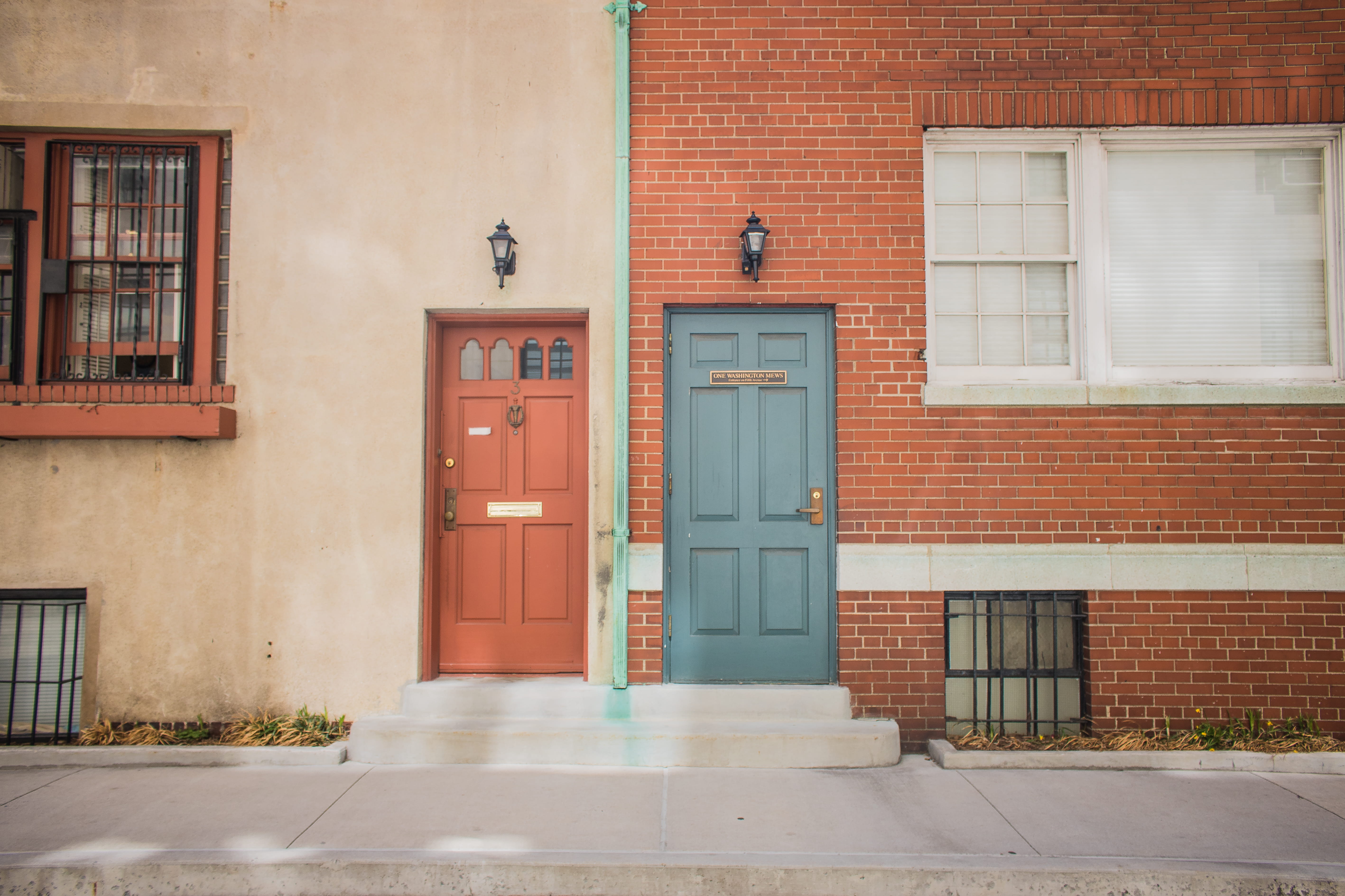 5K, new york city, facade, brick, ny, building exterior, architecture, doors, day, residential district, front door, security, city, door, footpath, no people, HD Wallpaper