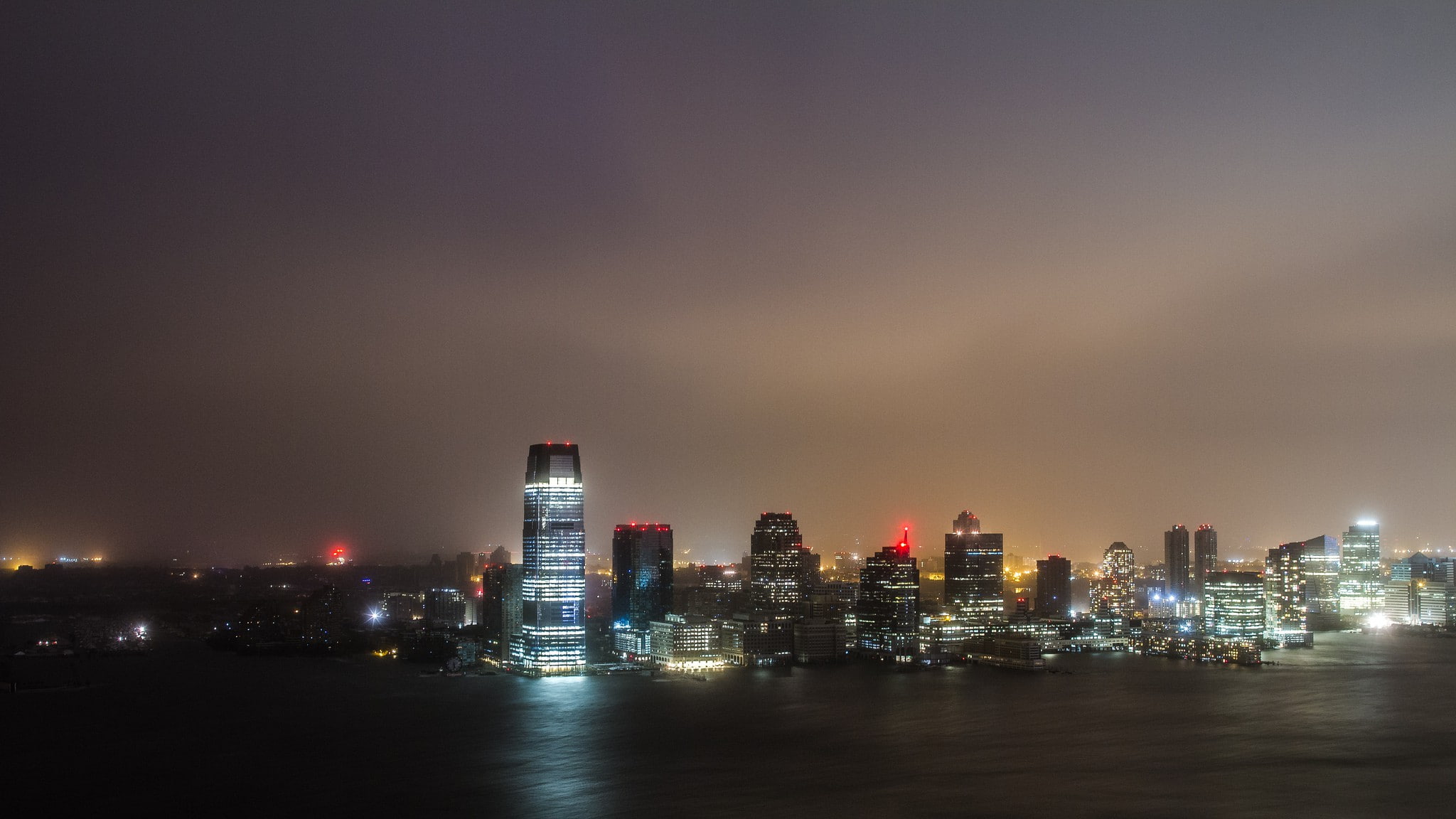 evening breeze, sandy, USA, New Jersey, lights, Night, Ocean, hurricane, big city lights, Skyscrapers, york, New York, 1080P, Ny, new, HD Wallpaper