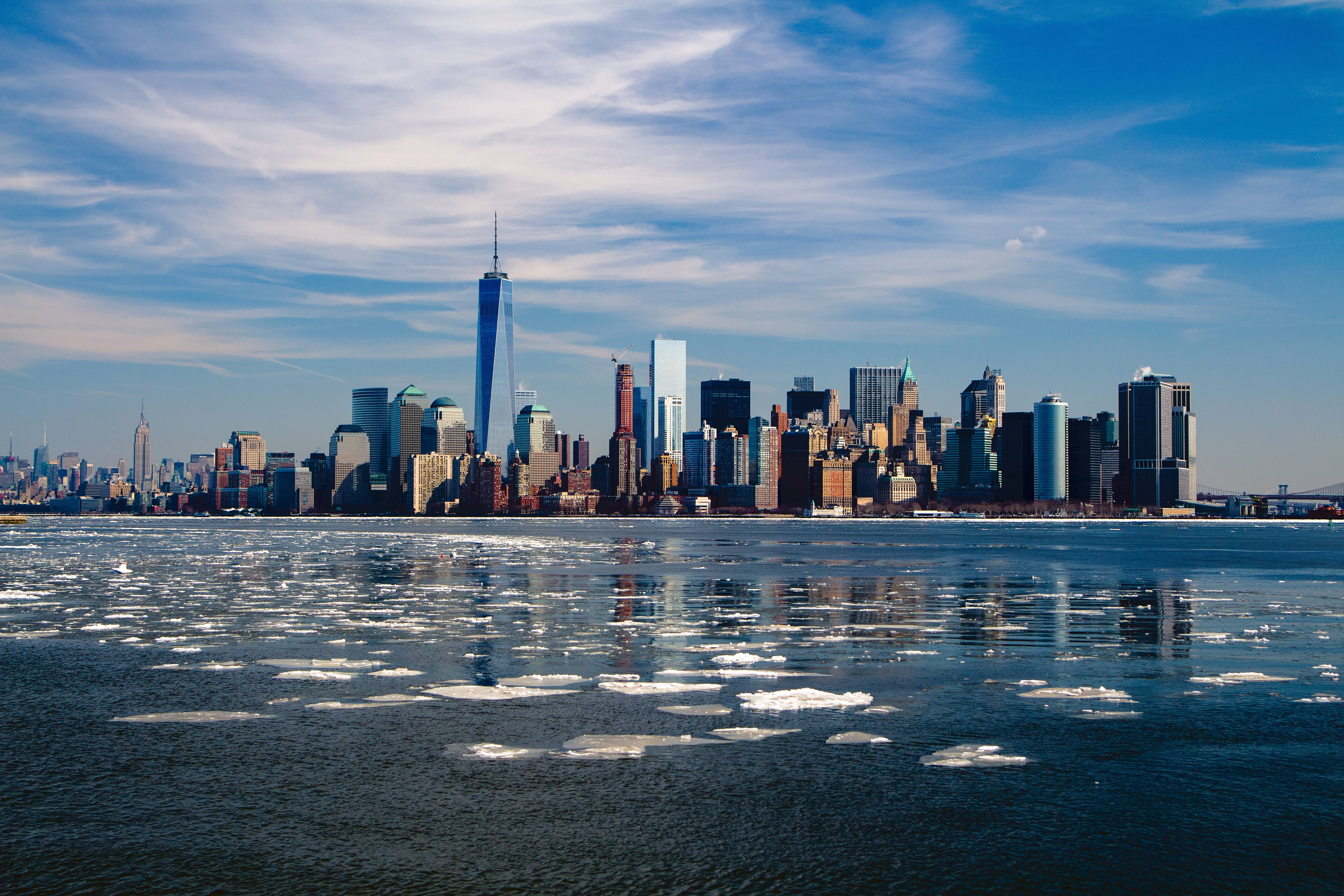 no people, tower, office building exterior, skyscraper, ny, modern, one, travel, office, urban skyline, 5K, financial district, center, nature, sky, architecture, HD Wallpaper