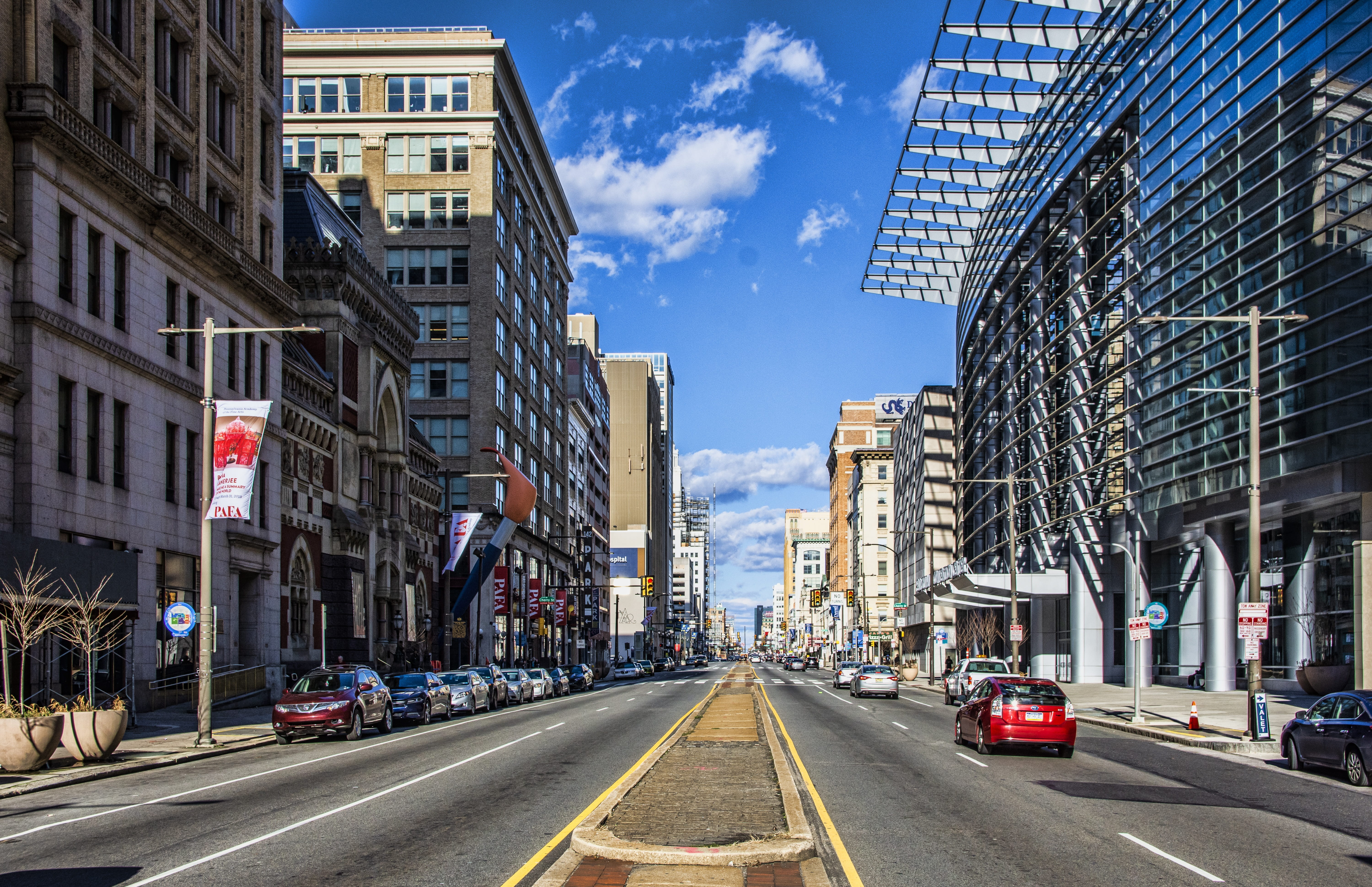 sign, building, philadelphia, the way forward, cityscape, day, car, nature, land vehicle, no people, building exterior, city street, office building exterior, HD Wallpaper
