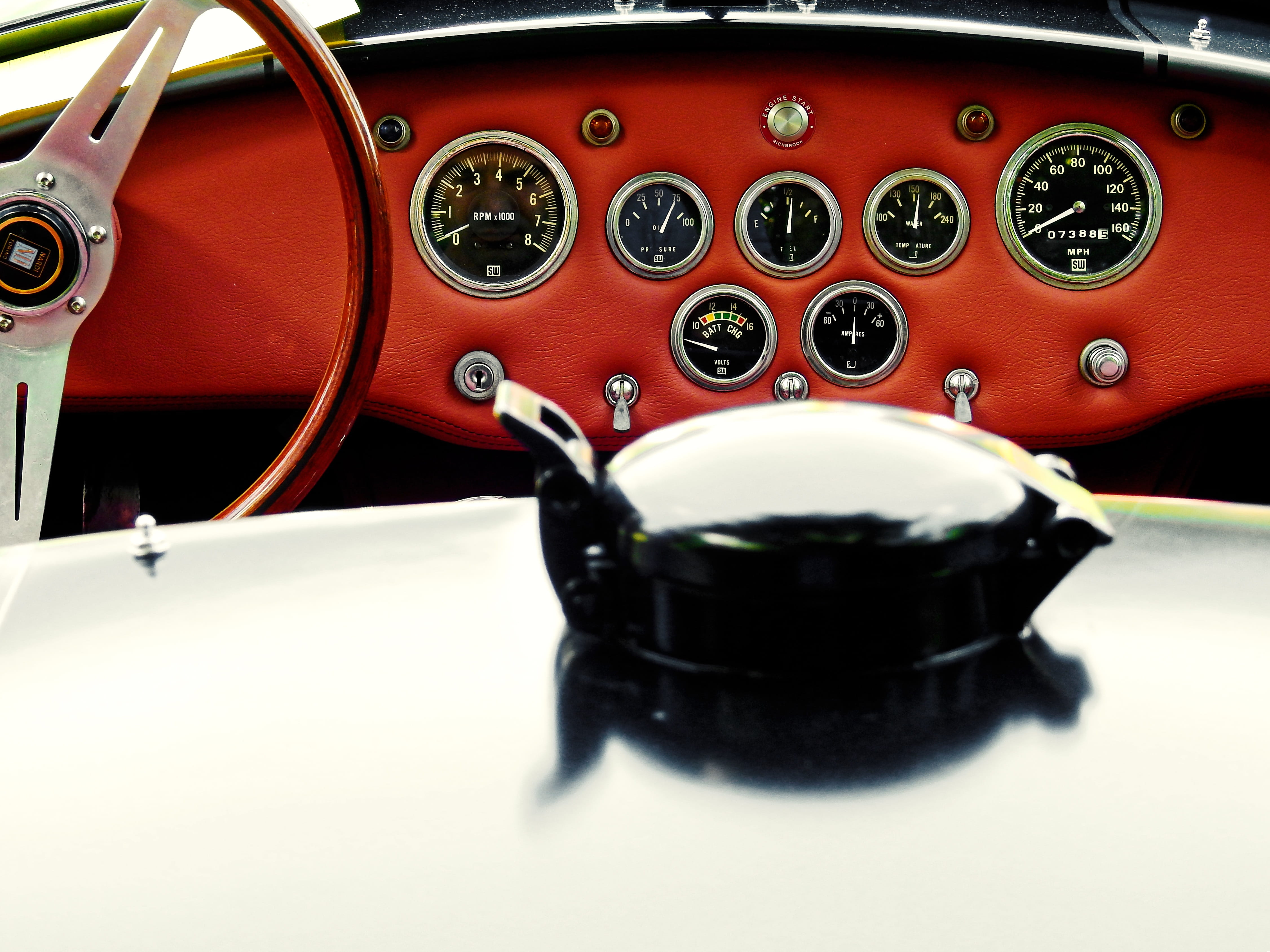 Old, fittings, museum, speed, vintage Car, motor vehicle, day, retro Styled, clock, sports Car, red, classic, vehicle interior, speedometer, dashboard, HD Wallpaper