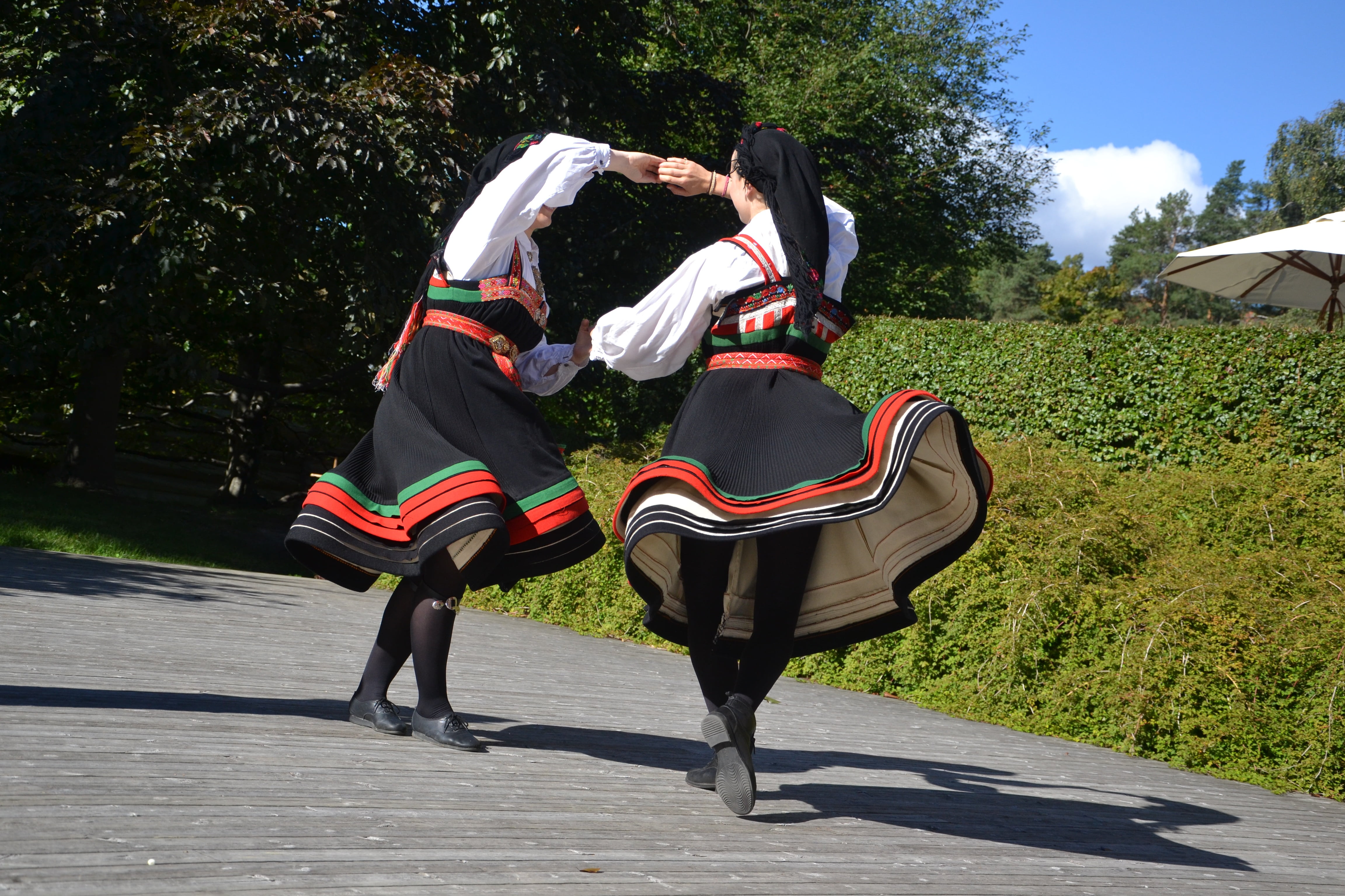 rear view, outdoors, motion, costume, norwegian, full length, leisure activity, shadow, women, people, traditional clothing, 4K, lifestyles, adult, folk dance, HD Wallpaper