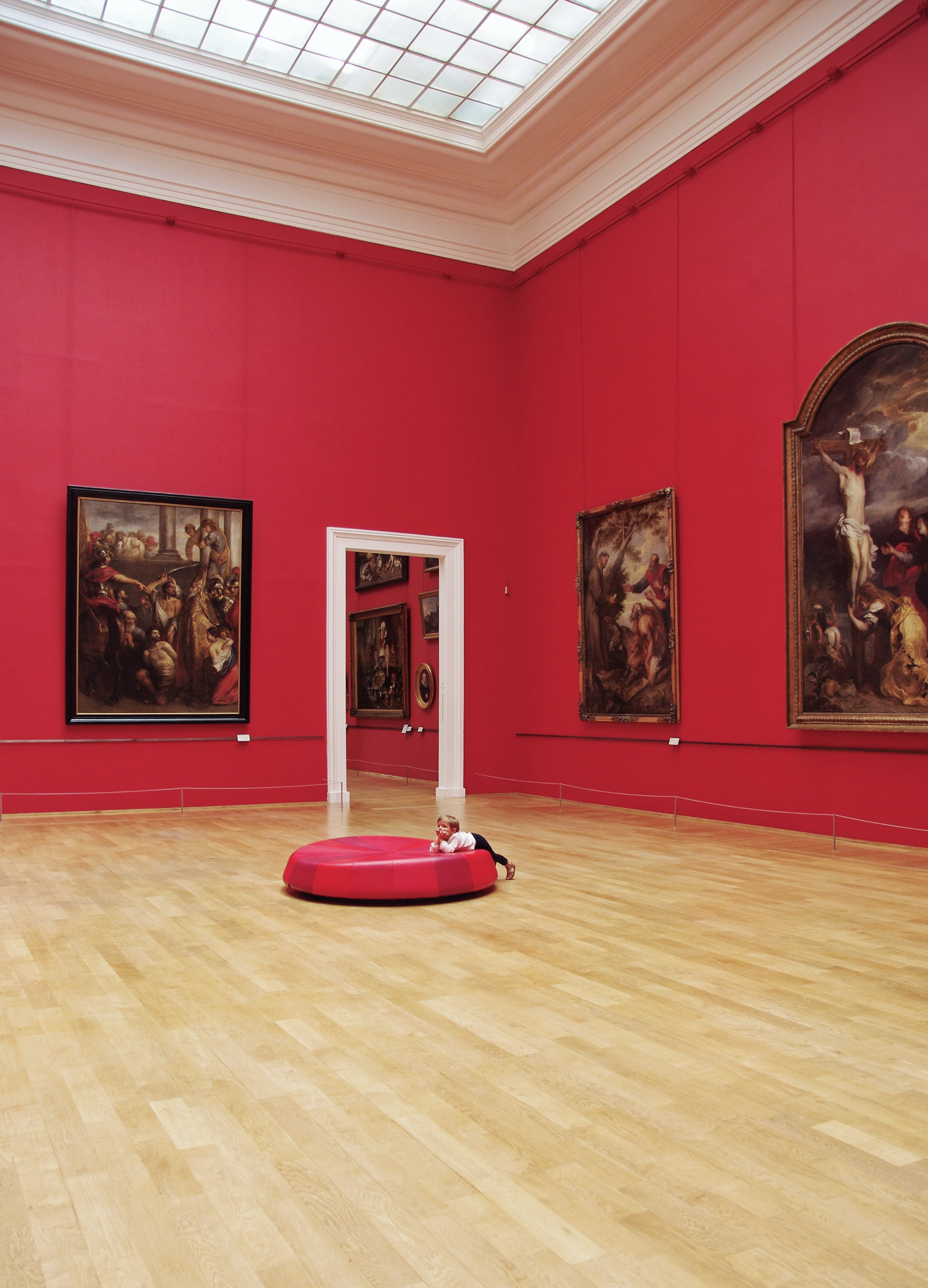 hardwood floor, turned, indoors, day, empty, red, mirror, picture frame, art and craft, inside, animal, room, absence, art museum, 4K, paintings, representation, Phone HD Wallpaper