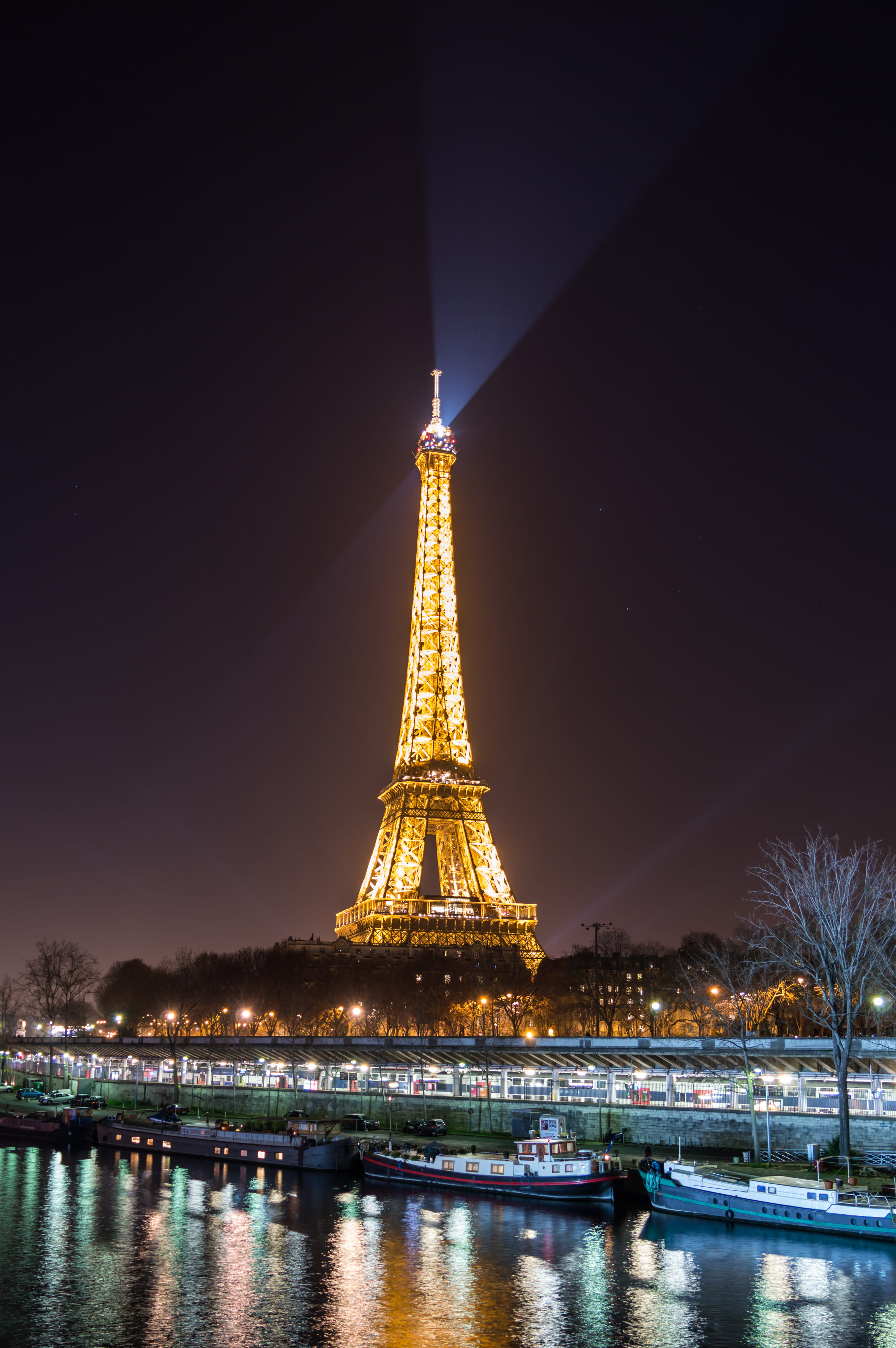eiffel tower, spire, waterfront, tour, eiffel, travel destinations, tower, tourism, lights, dark, tall - high, nature, illuminated, outdoors, night, travel, Phone HD Wallpaper