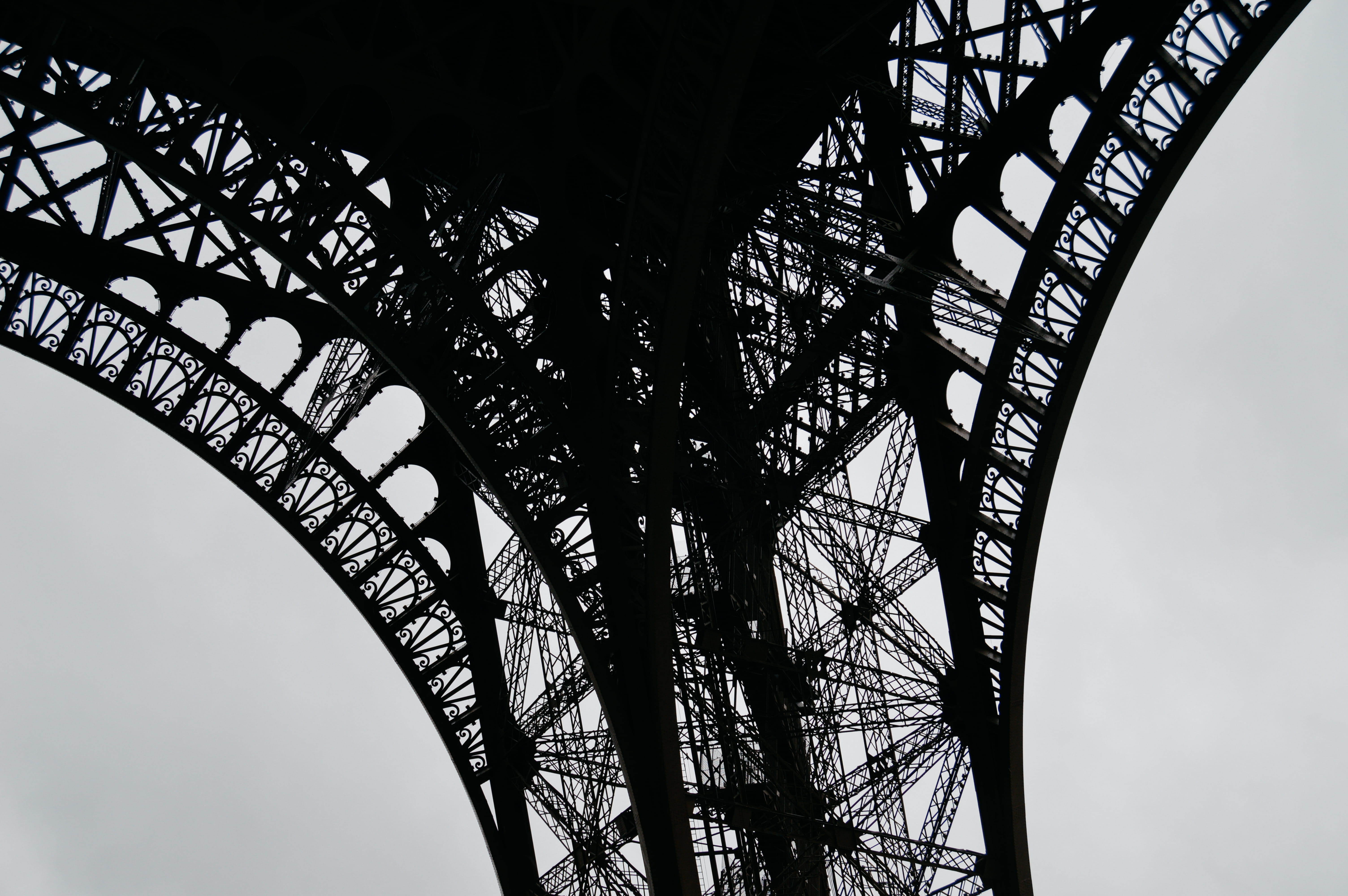 iron, low angle view, tourism, built structure, the past, architecture, arch bridge, detail, place, steel, eifell, structure, metal, white, paris, history, HD Wallpaper