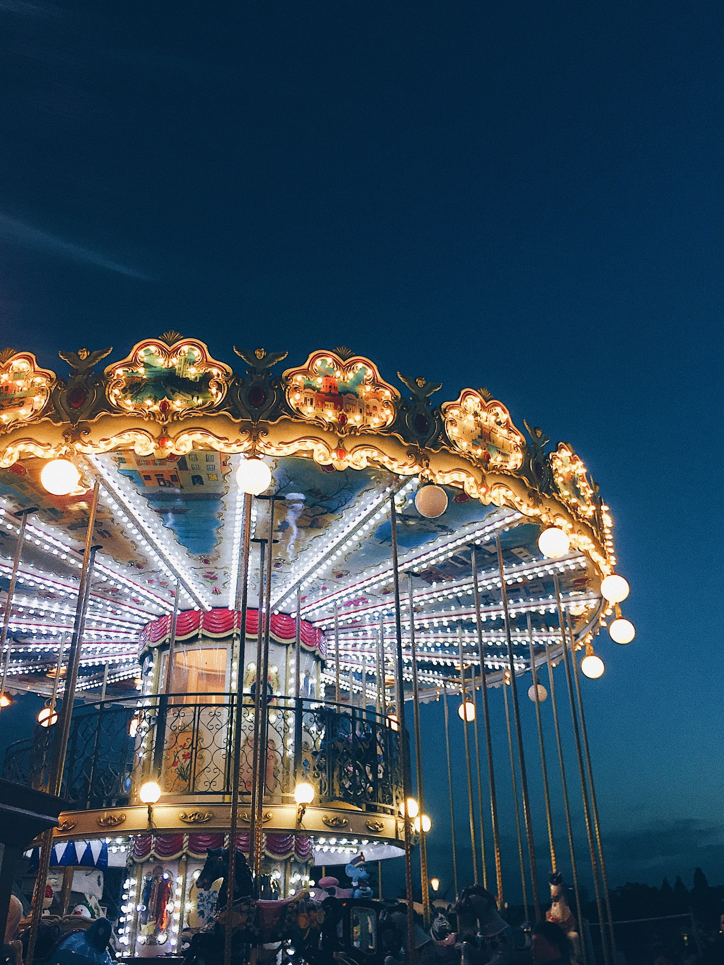 light, paris, carousel horses, leisure activity, lighting equipment, built structure, trocadero, eiffel, nature, sky, amusement park, incidental people, Phone HD Wallpaper