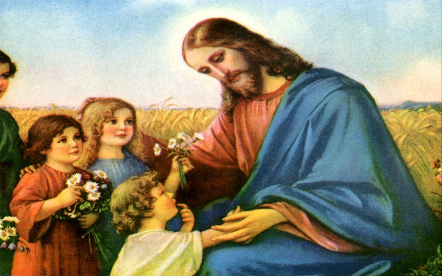blessing, art, hd, 720P, children, Christ, people, Jesus, HD Wallpaper