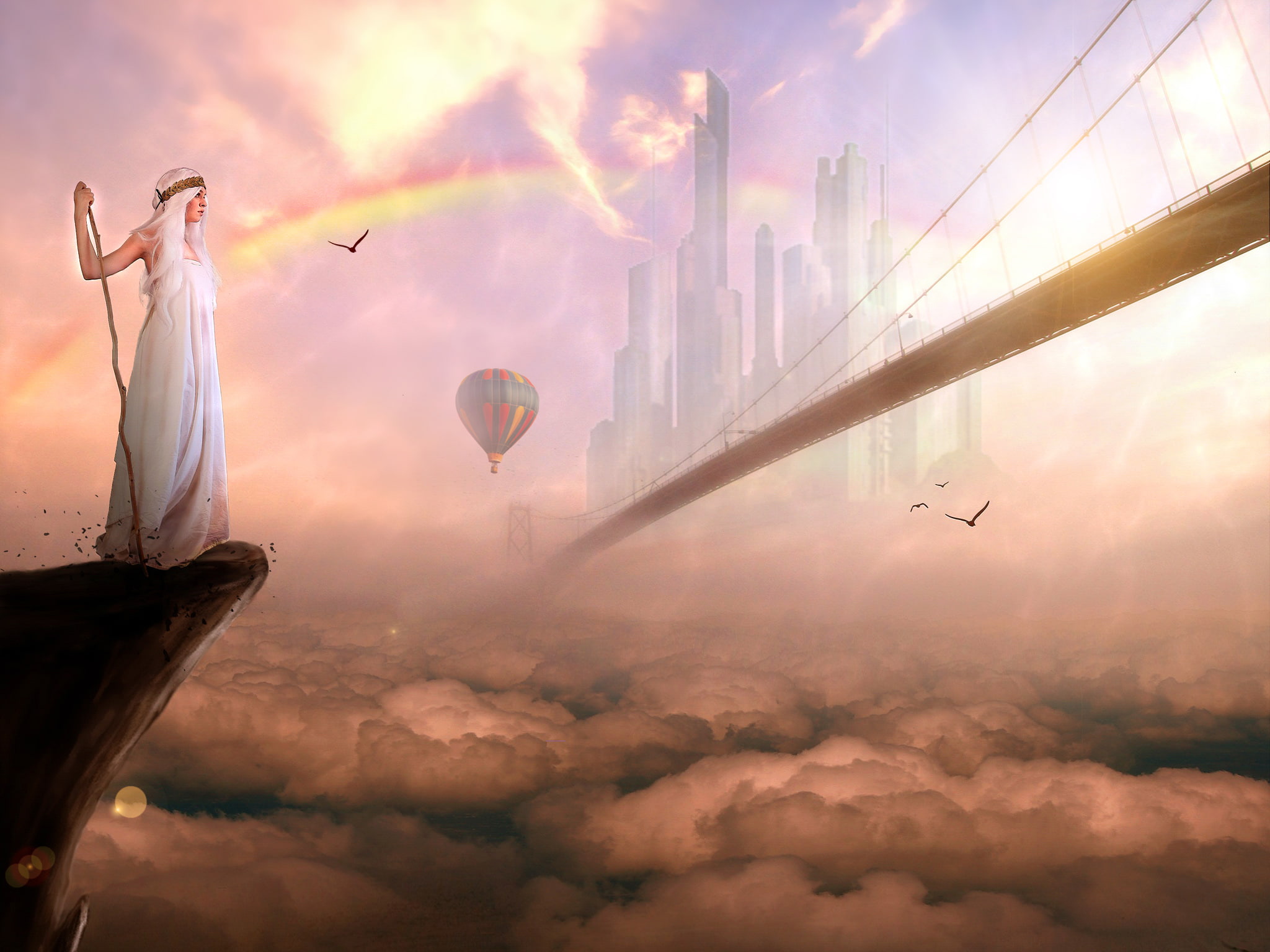 heaven, 1080P, artistic, city, HD Wallpaper