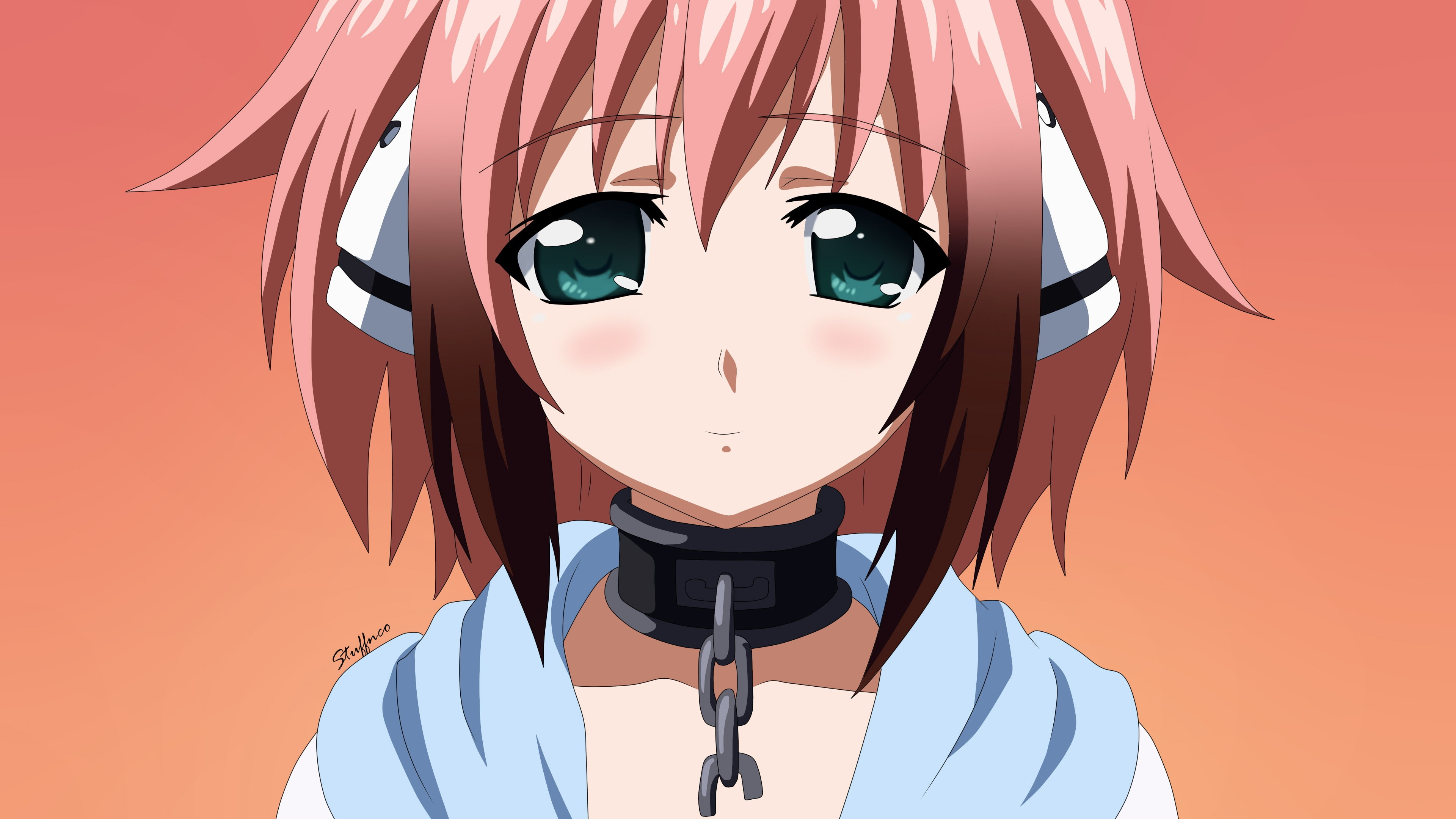 adult, front view, studio shot, clothing, anime girls, standing, representation, Sora no Otoshimono, females, indoors, colored background, headshot, lifestyles, HD Wallpaper