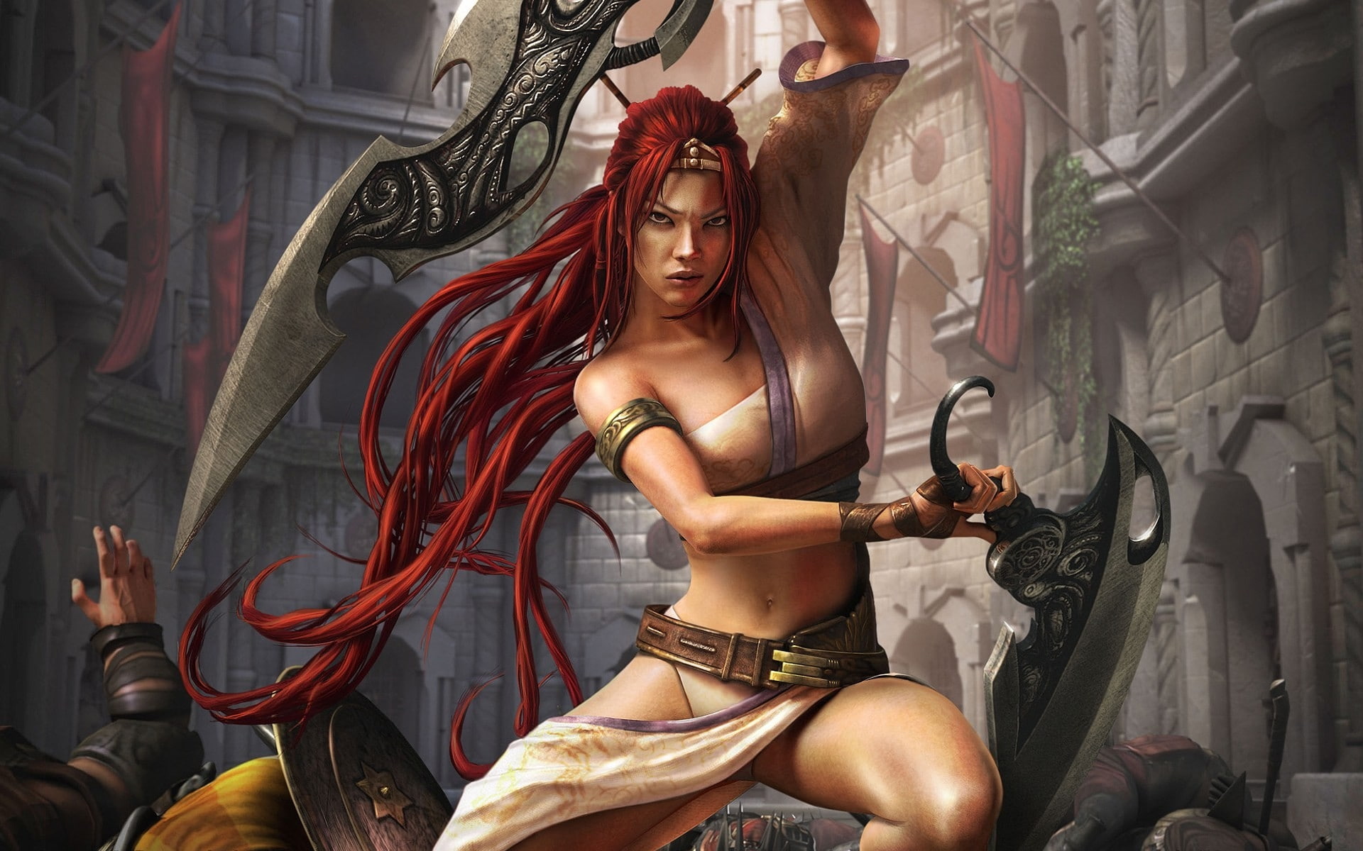 art, redheads, kingdom, sword, swords, heavenly, 1080P, women, video, games, heaven, nariko, people, fantasy, hd, HD Wallpaper
