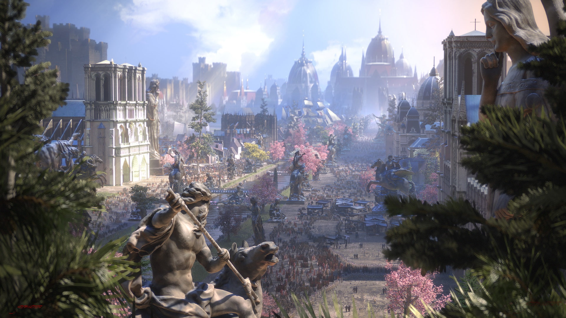 kingdom of heaven, renaissance castle gods statues, Hope, 1080P, HD Wallpaper